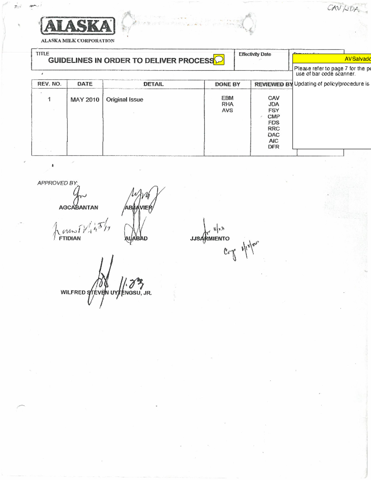 ALASKA MILK CORP Order to Deliver Process Guidelines (Sample) - Studocu