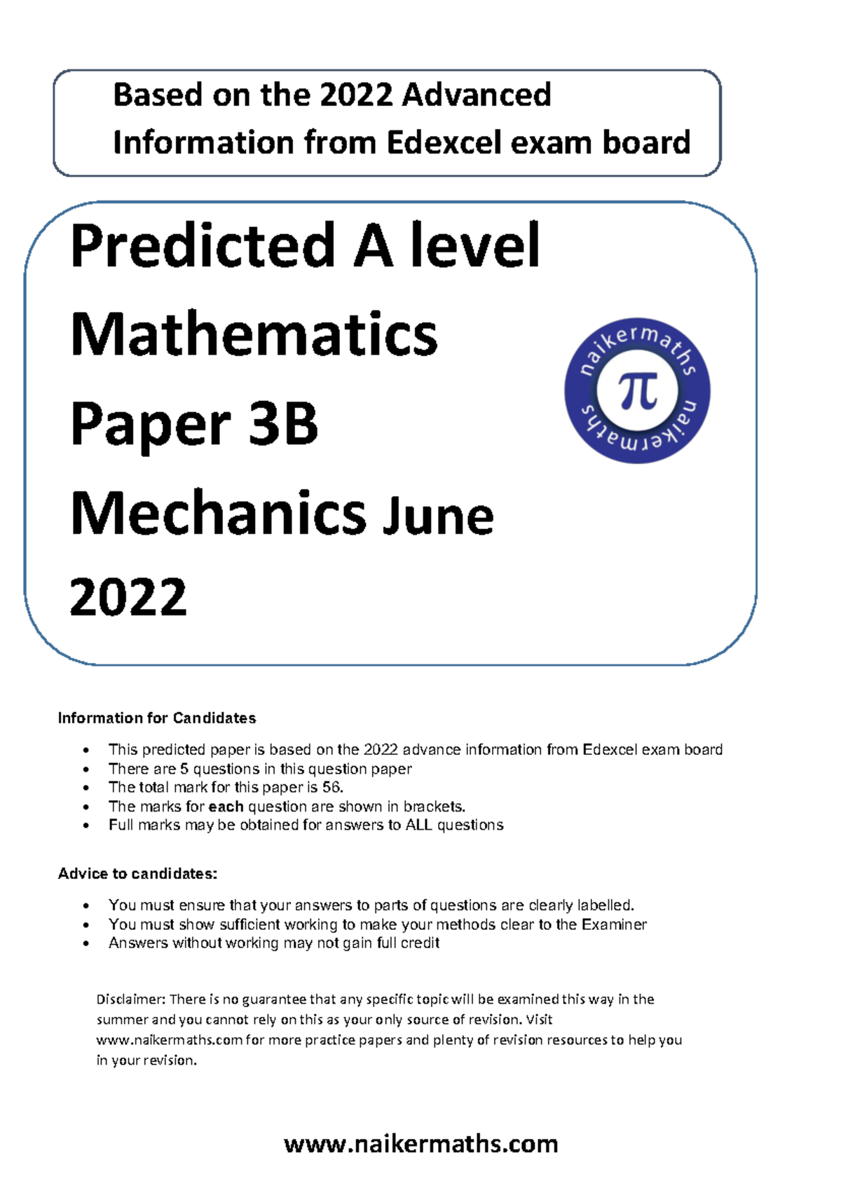 A Level Mathematics Paper 3B Mechanics Predicted Exam 2022 - Studocu
