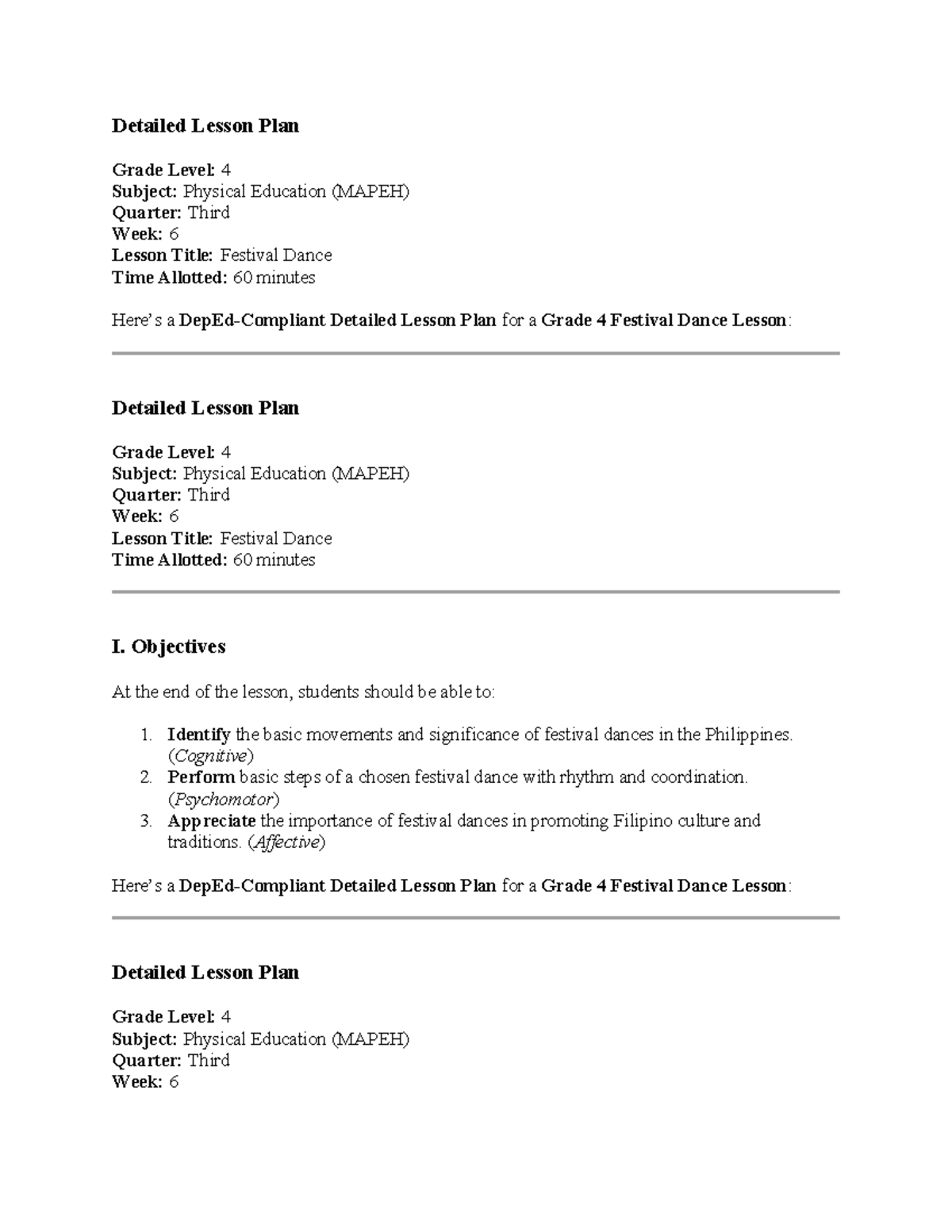 CO Lesson PALN - Detailed Lesson Plan Grade Level: 4 Subject: Physical ...
