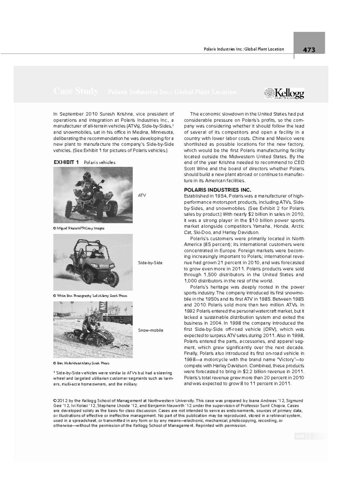 Case Study C4: Polaris Industries Inc. Global Plant Location Analysis ...