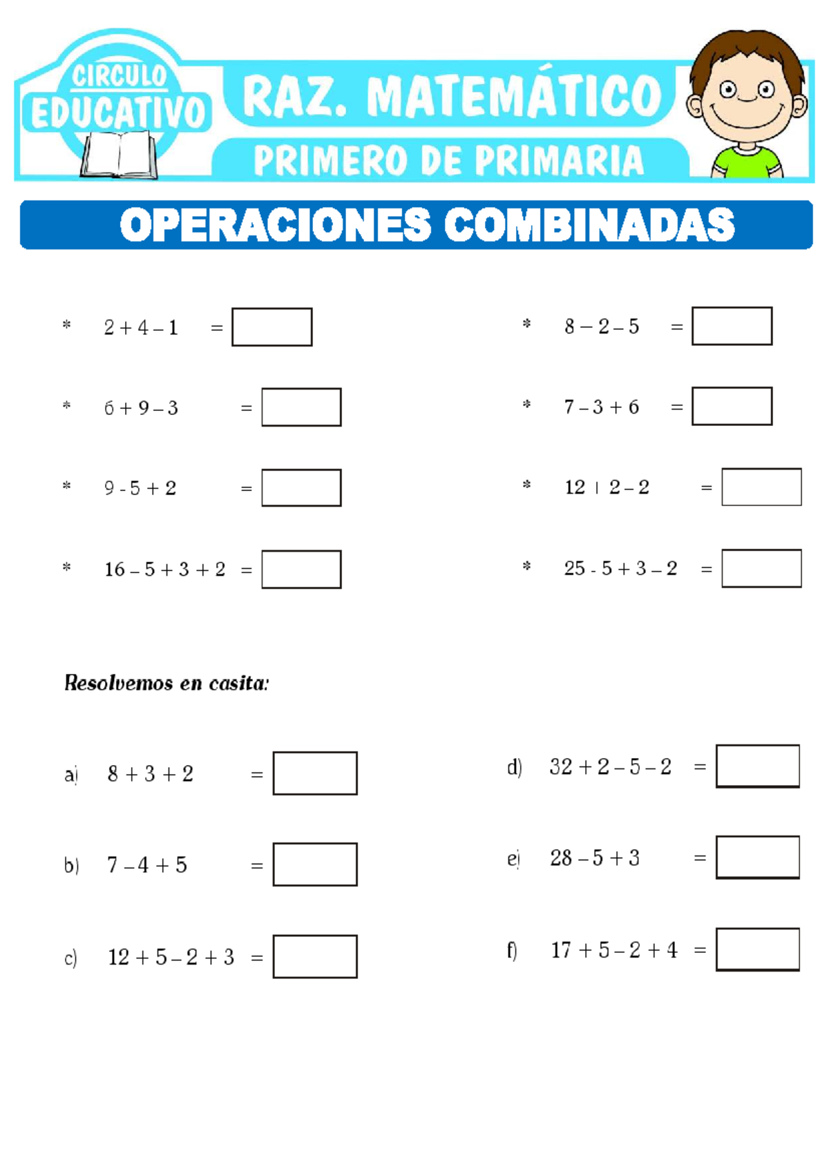 Operaciones Combinadas para Primero de Primaria - Matemática - Circulo ...