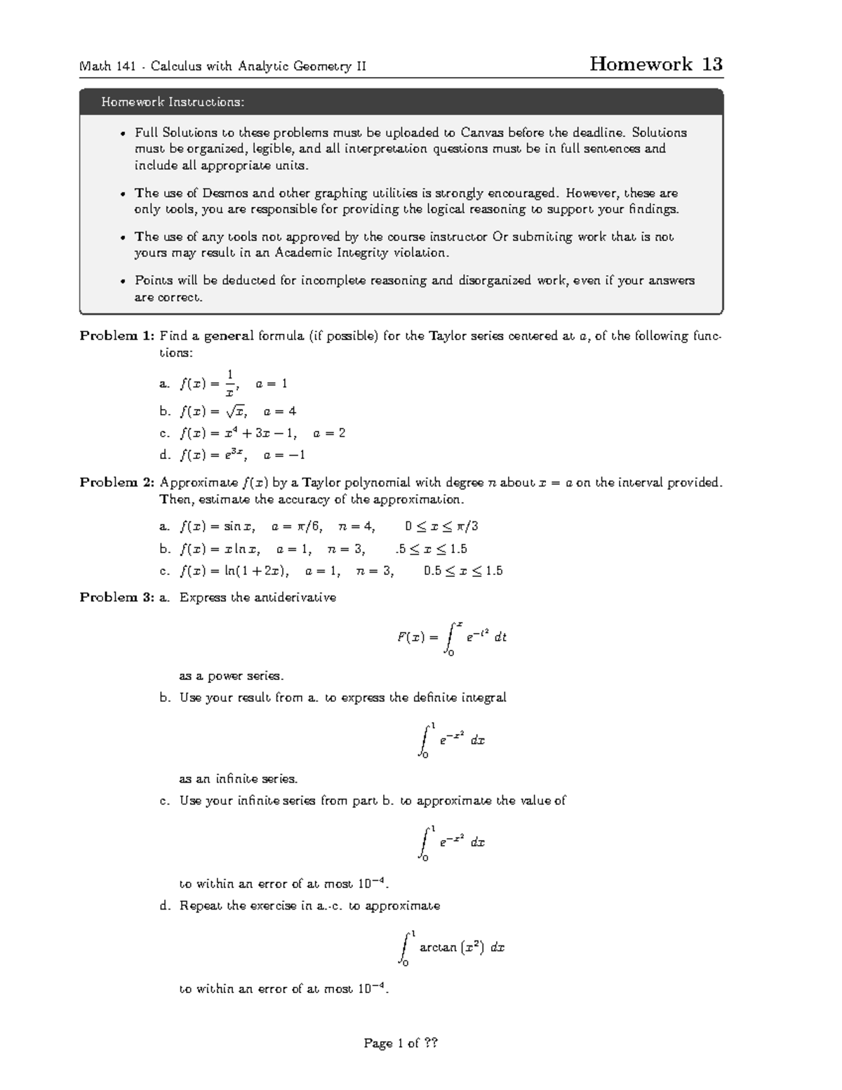Homework 13 - Math 141 Calculus II Full Solutions Guide - Studocu