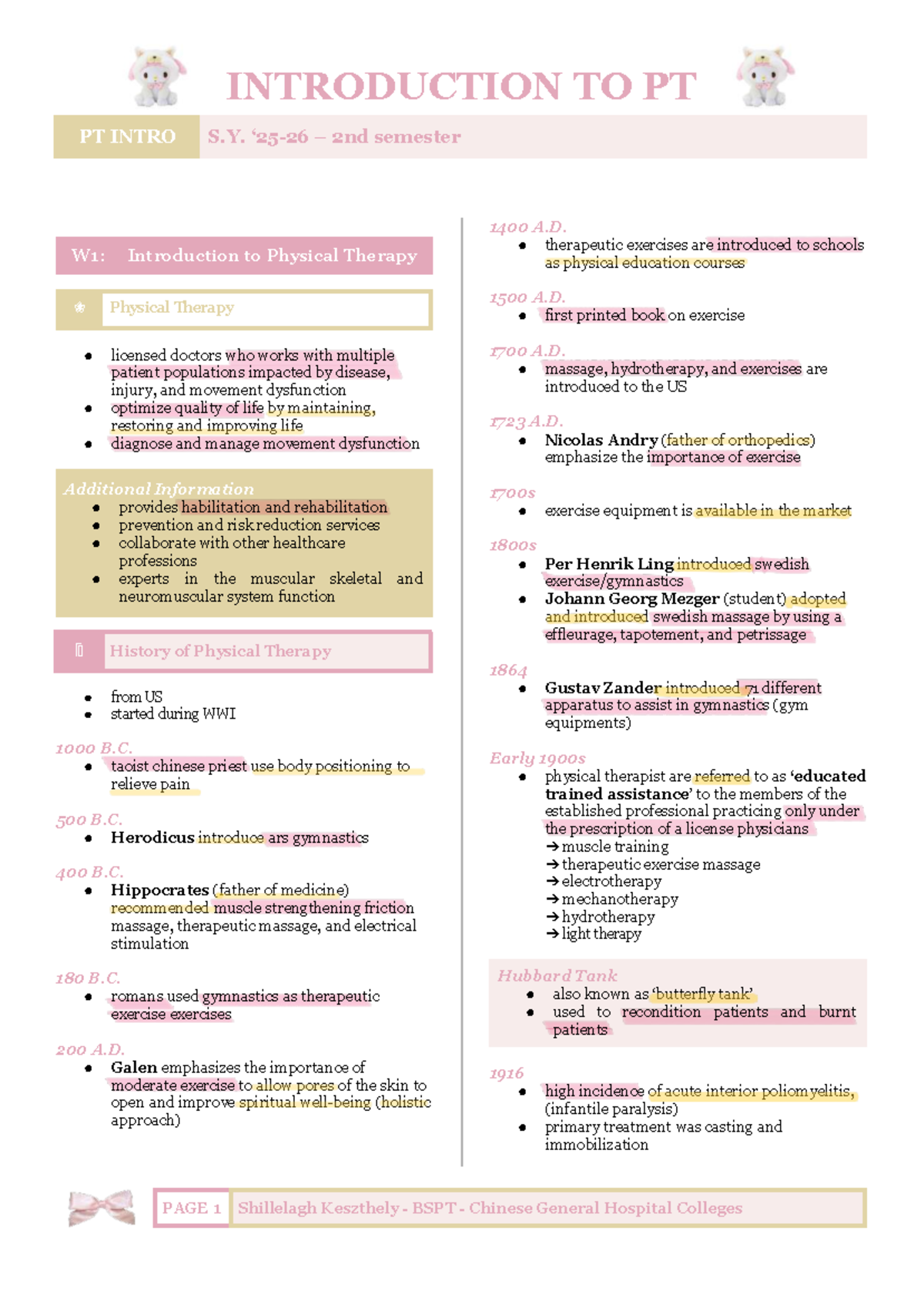 Introduction to Physical Therapy (PT) - 2nd Semester Overview - Studocu