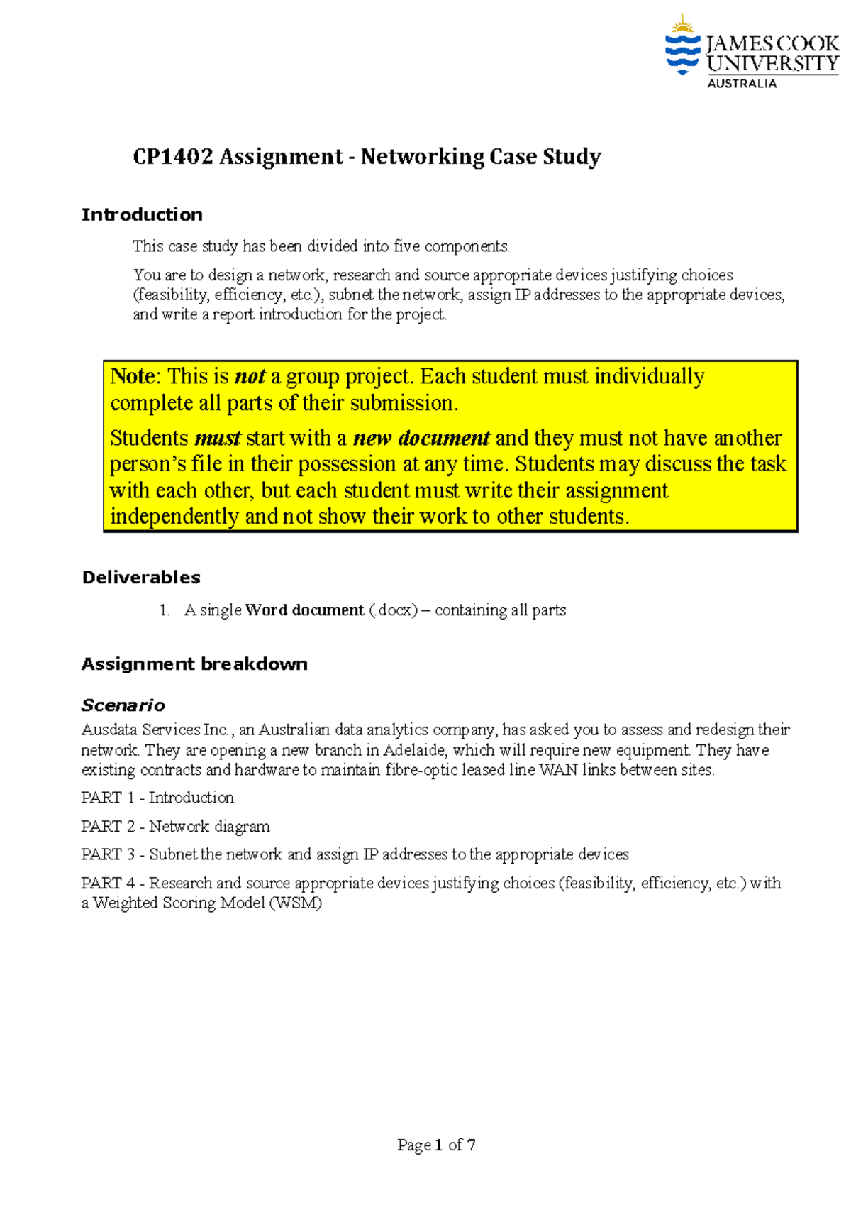 SP2 2020 CP1402 Networking Case Study Assignment Report - Studocu