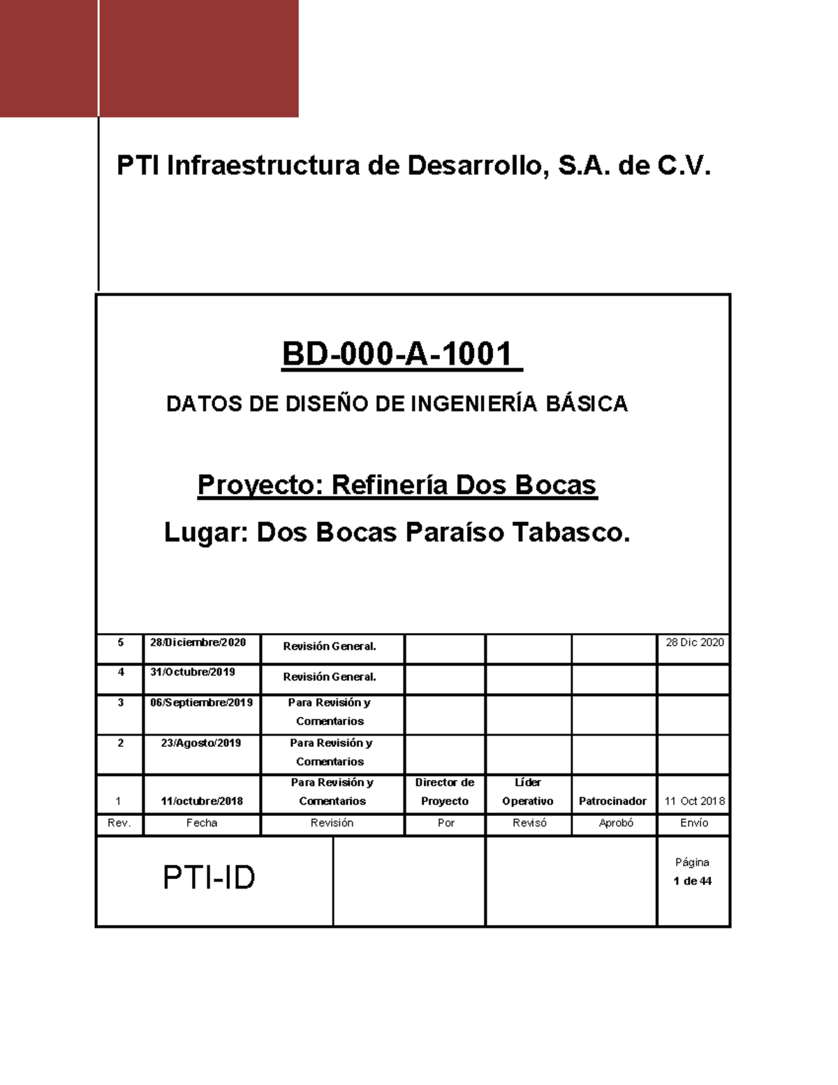 BD-000-A-1001 BEDD Rev 5: Diseño de Ingeniería Básica Refinería Dos ...