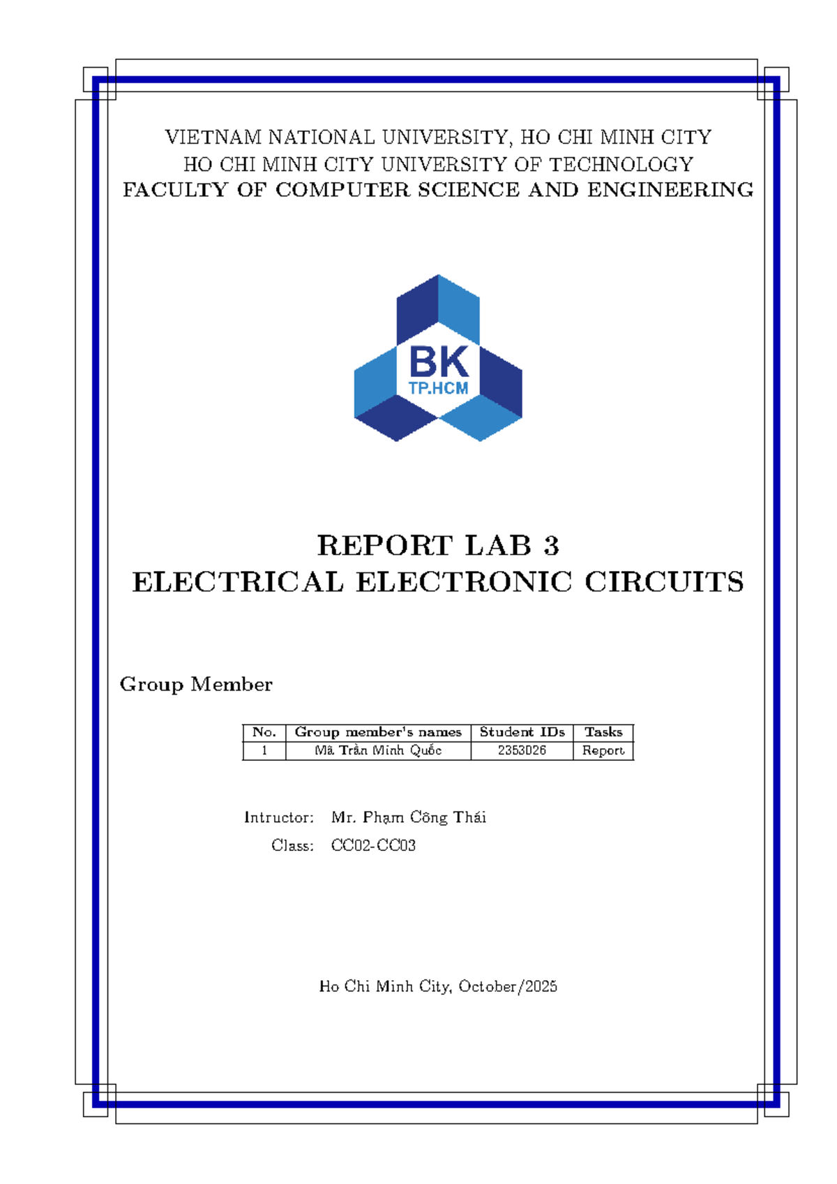 Lab Report on Electrical & Electronic Circuits - HK251 2353026 - Studocu