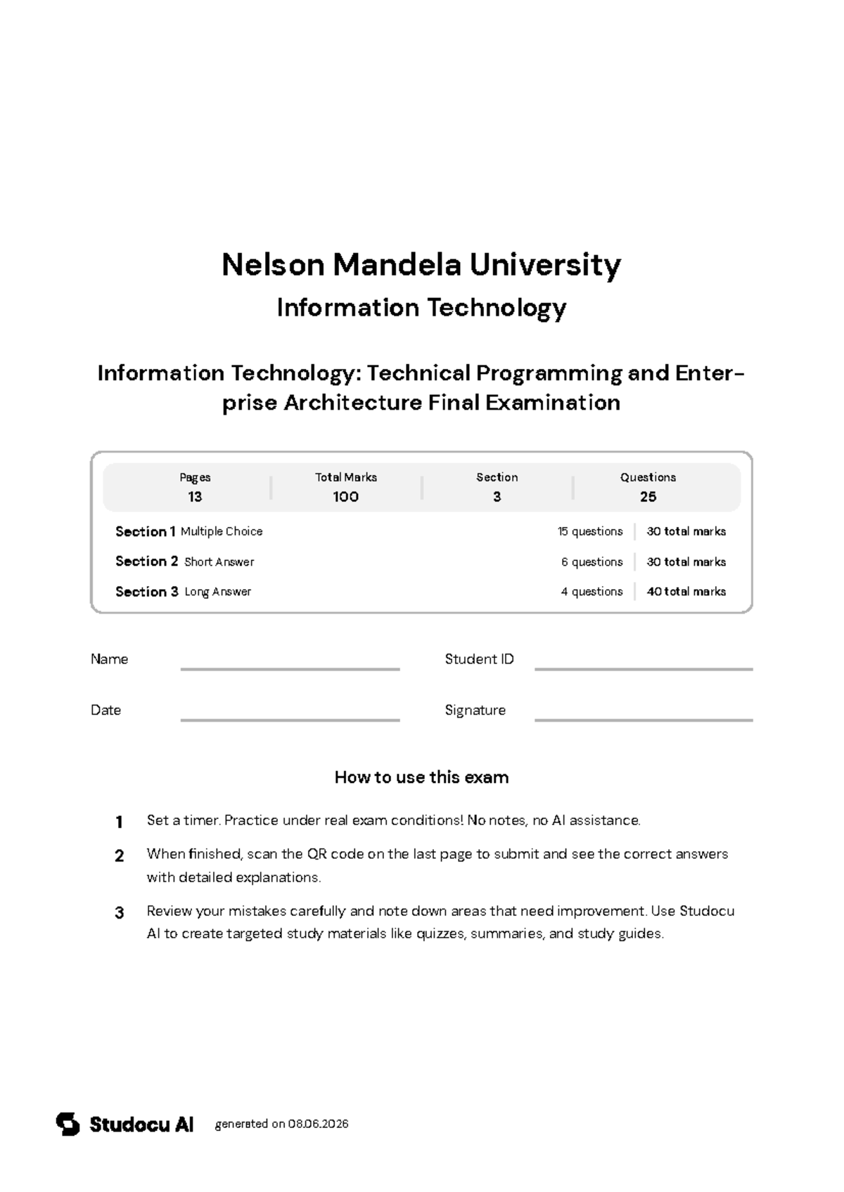 IT: Technical Programming & EA Final Exam - Studocu
