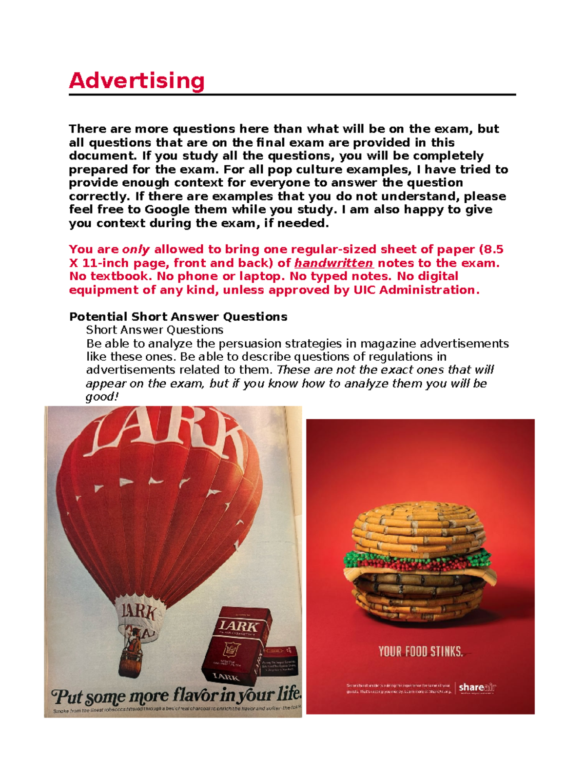 COMM103 Final Exam Study Guide: Advertising Strategies & Questions ...