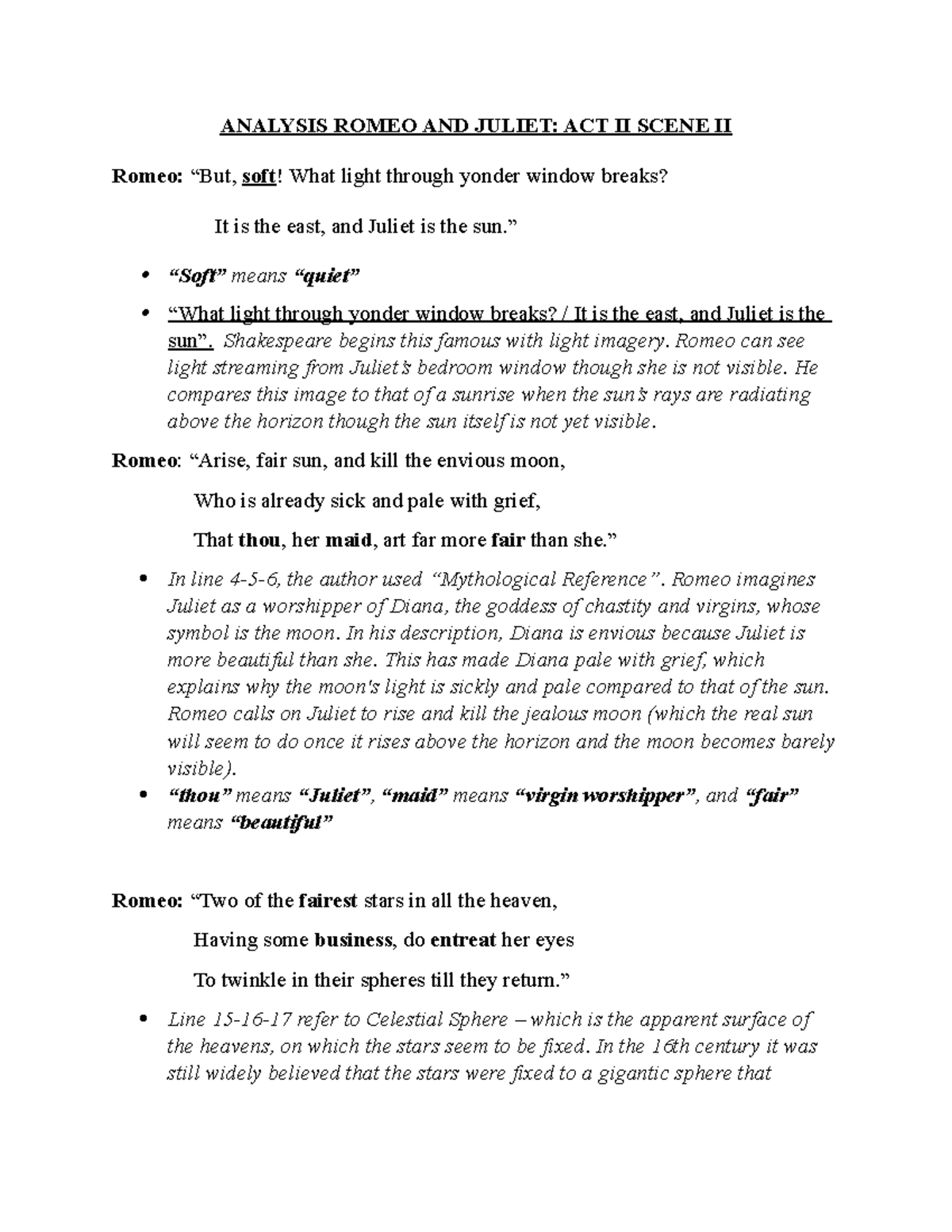 Analysis of Romeo and Juliet: Act II Scene II Insights - Studocu