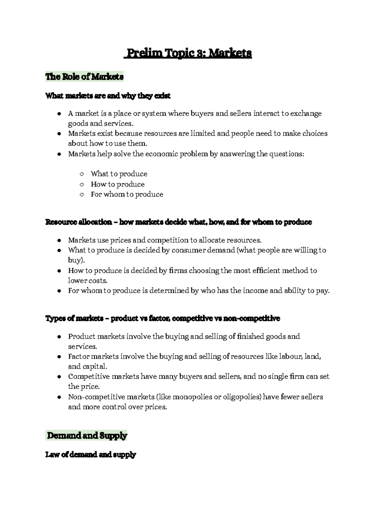 Economics Prelim Topic 3: Understanding Markets and Their Functions ...