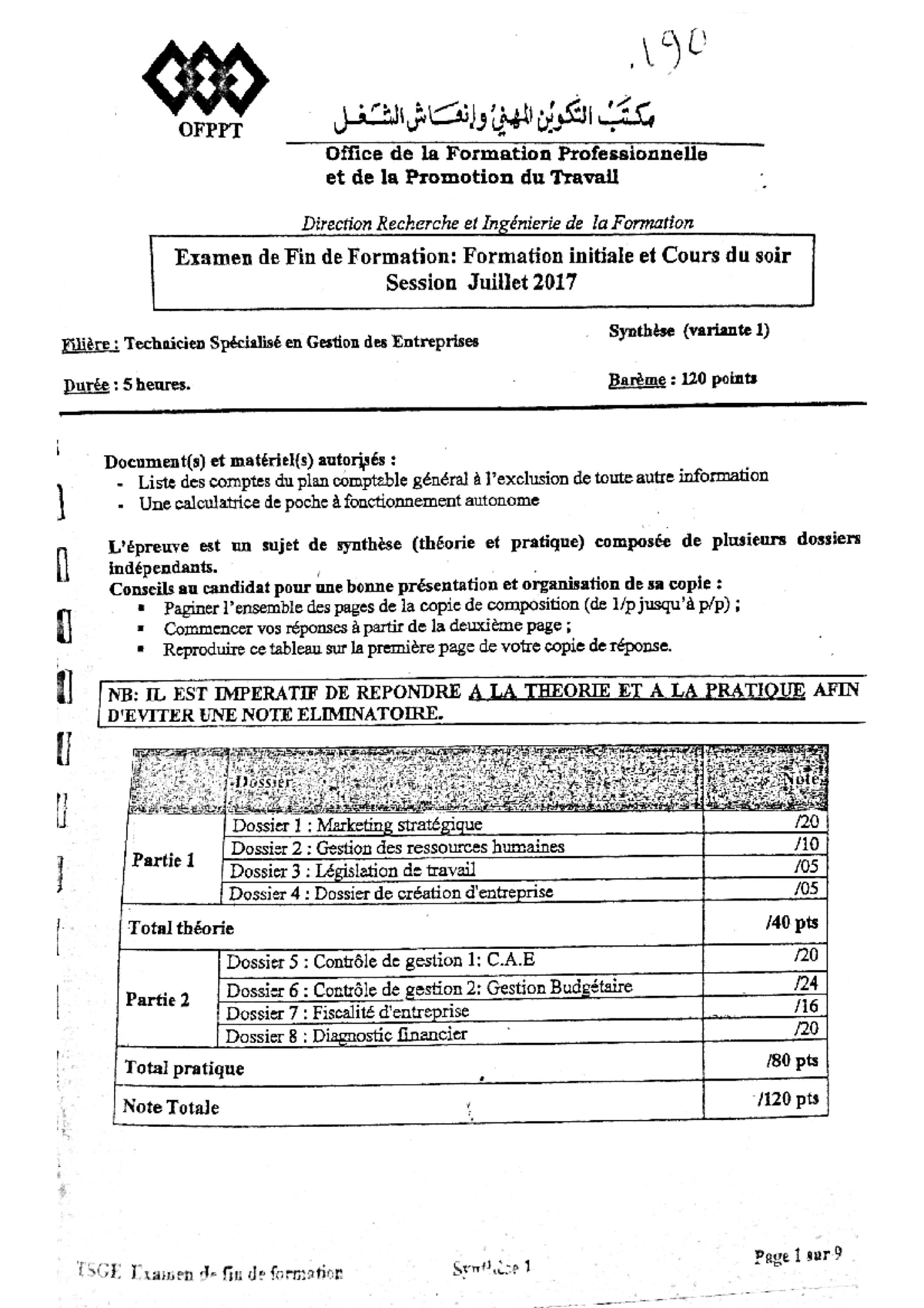 Tsge ff 2017 v1 - Technicien Spécialisé Gestion D'Entreprises examen de ...