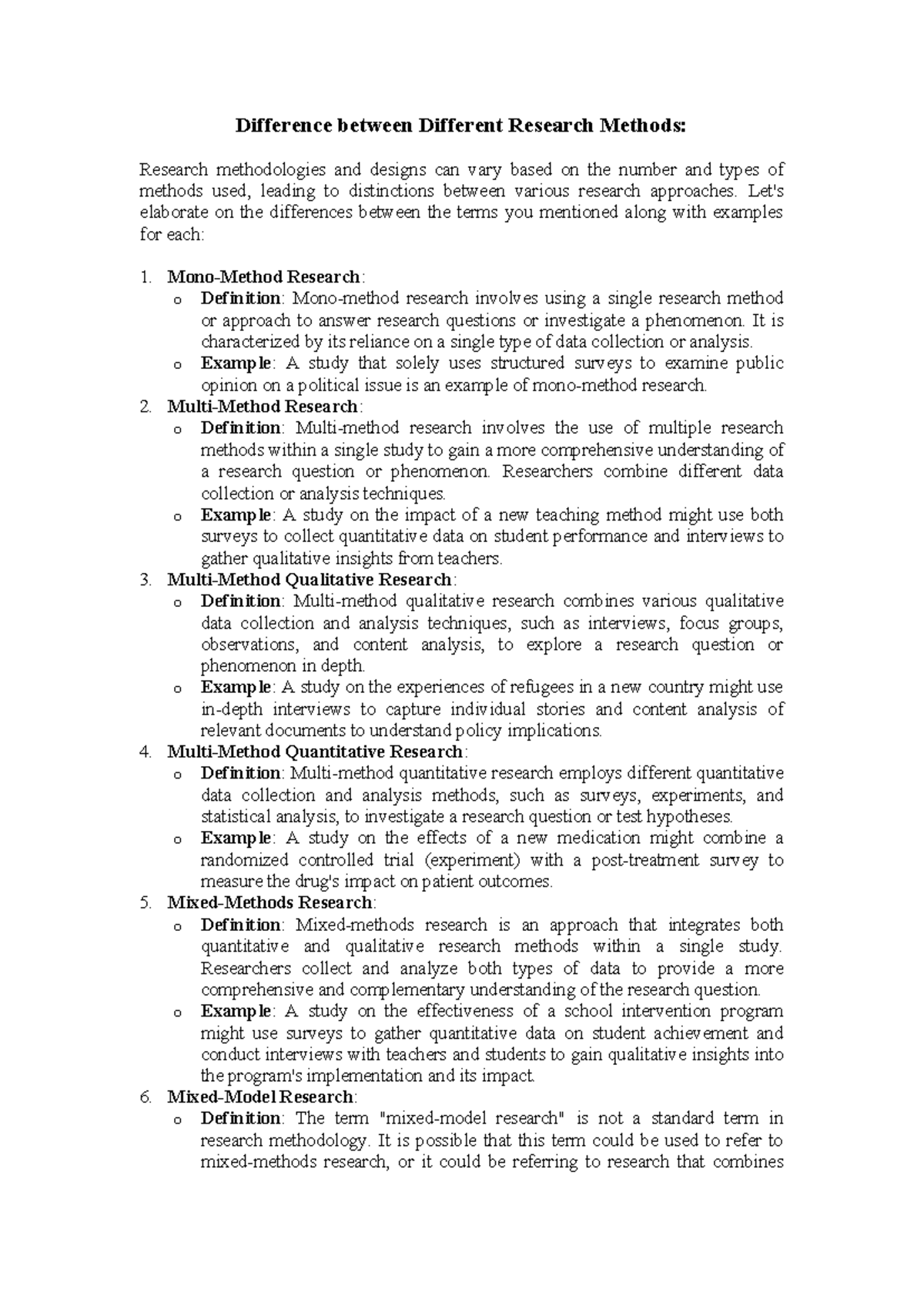 Research Methods Overview: Mono, Multi, and Mixed Approaches - Studocu