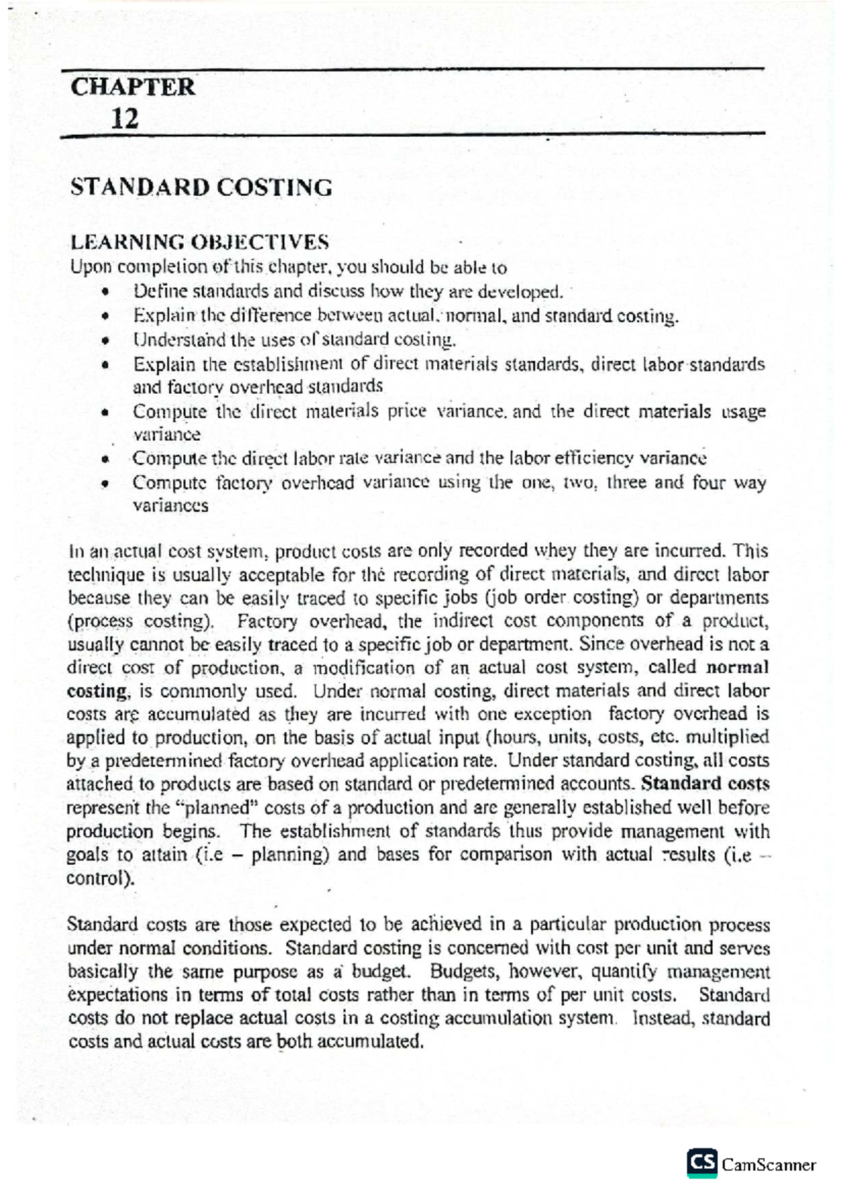 CS 376 Chapter 12: Standard Costing and Variance Analysis - Studocu