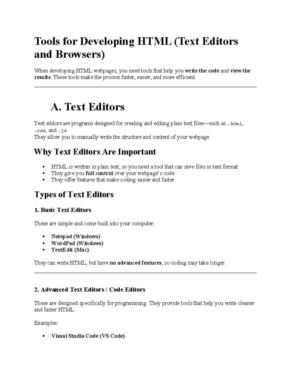 Tools for Developing HTML: Editors & Browsers Overview - Studocu