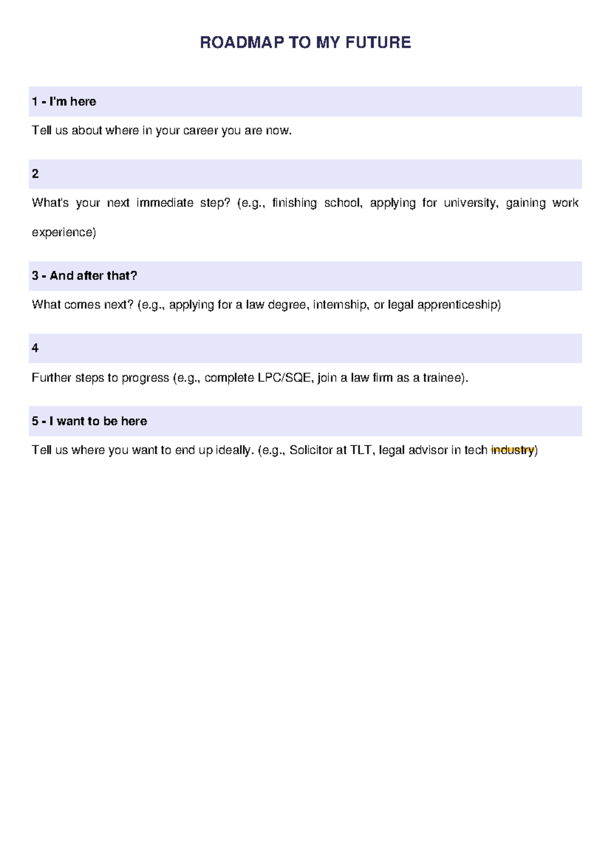 Career Roadmap Template - ROADMAP TO MY FUTURE 1 - I'm here Tell us ...