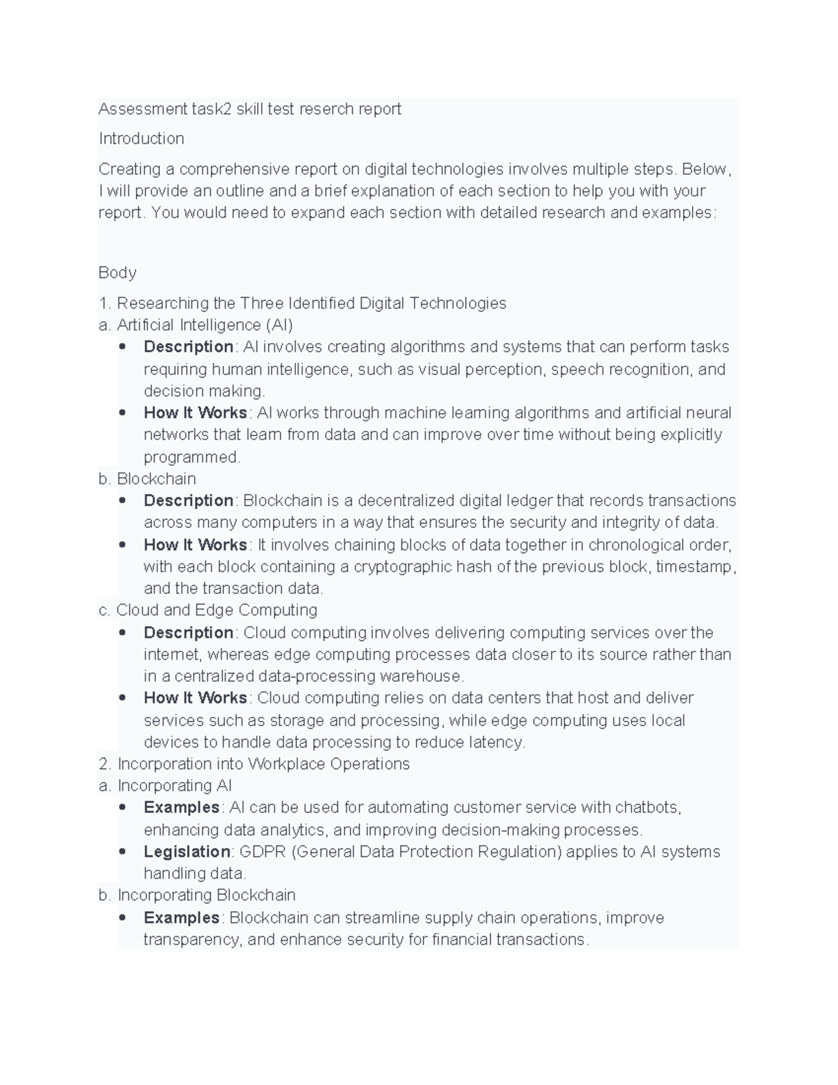 Task 2 Research Report: Exploring Digital Technologies and Their Impact ...