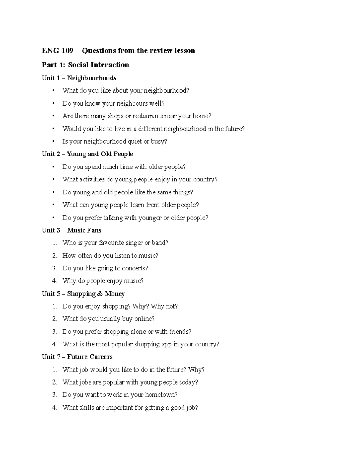 ENG 109 Review Lesson Questions: Social Interaction & More - Studocu