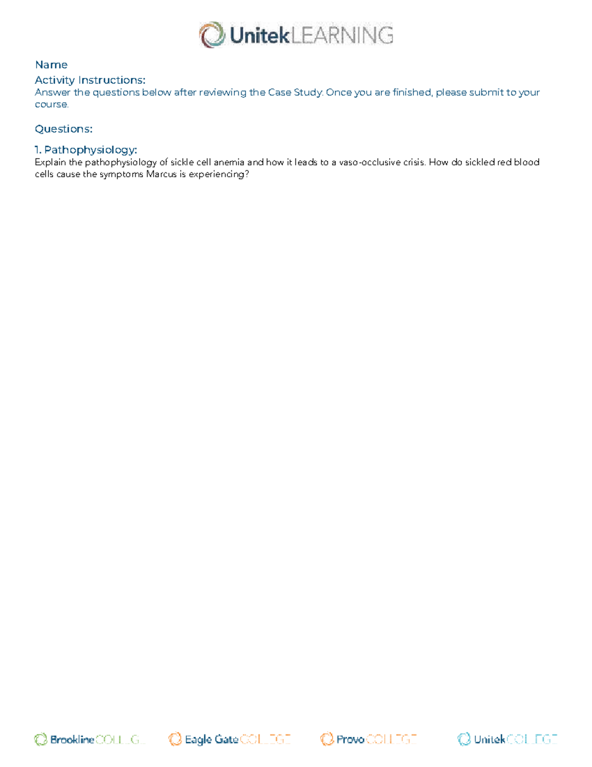 Hematology Case Study: Sickle Cell Anemia Management Instructions - Studocu