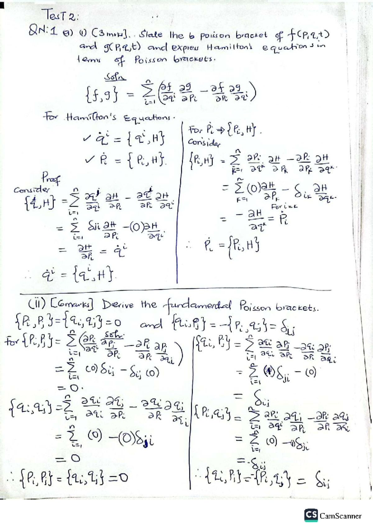 Poisson Brackets and Their Equations: Test 2 Solutions - Studocu