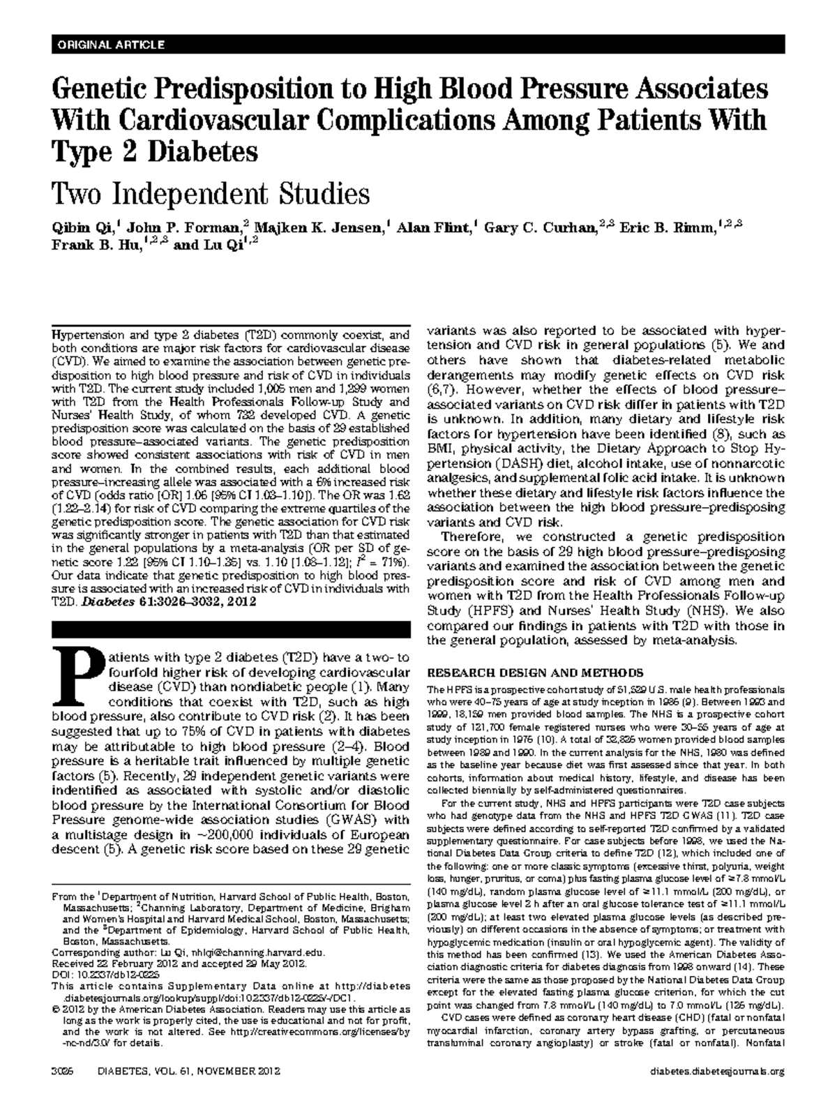 Genetic Risk Factors for CVD in Type 2 Diabetes Patients: A Study - Studocu