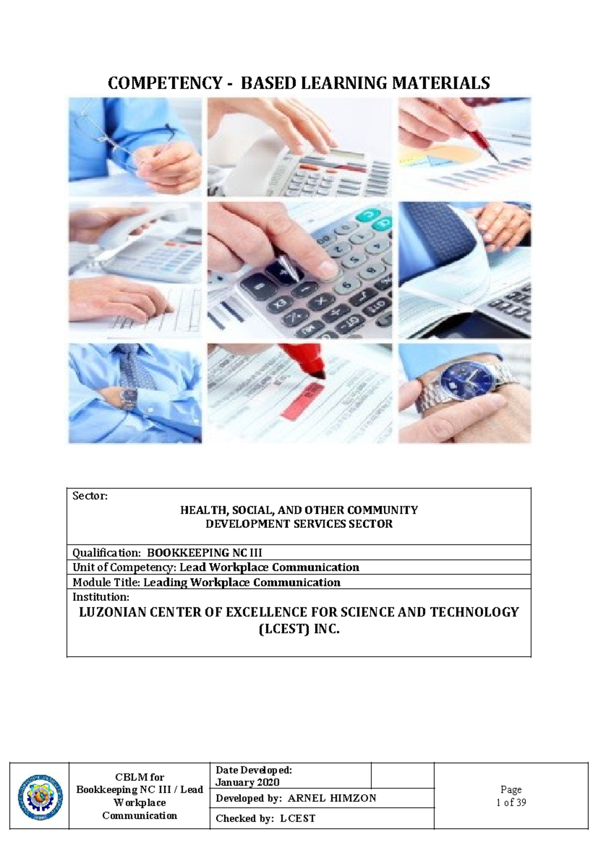 CBLM for Bookkeeping NC: Leading Workplace Communication Guide - Studocu