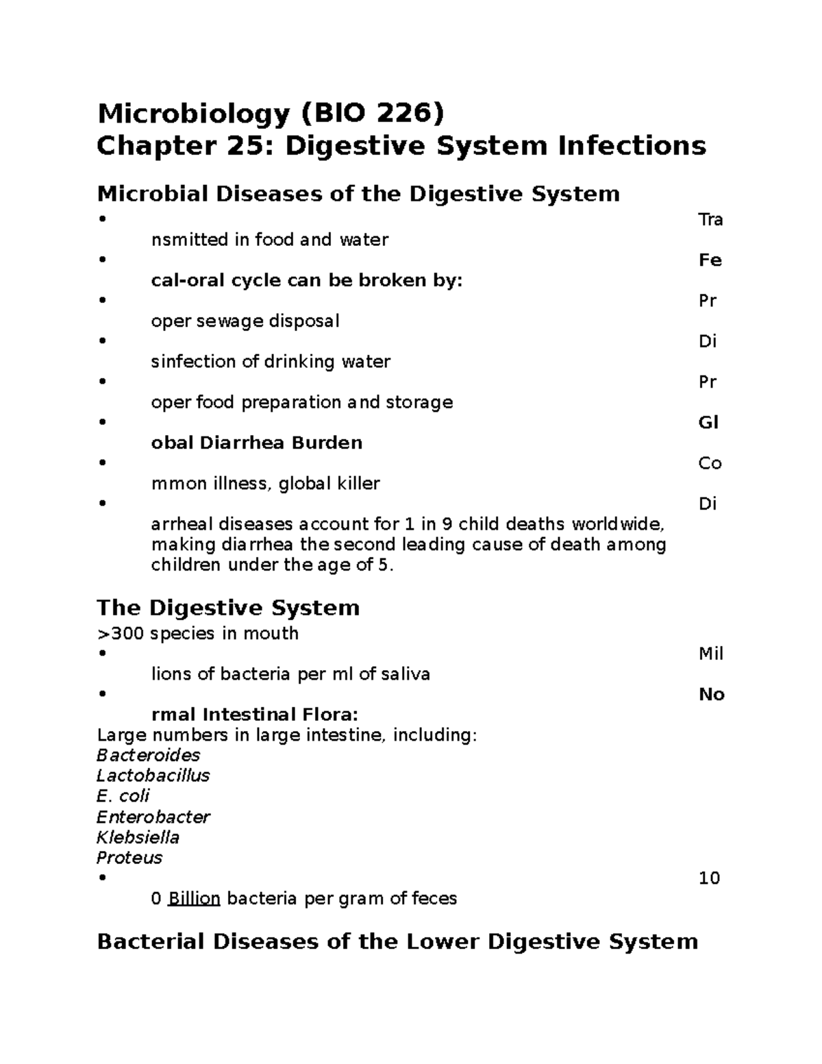 Bio 226 Chapter 25: Infections of the Digestive System Overview - Studocu
