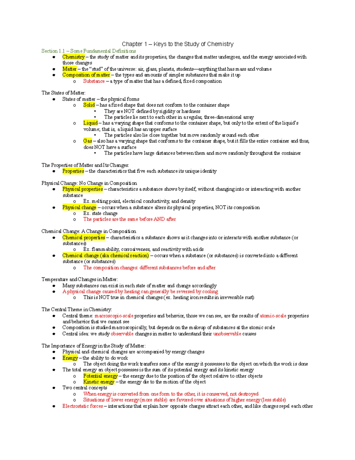 Chapter 1 Notes - Chapter 1 – Keys to the Study of Chemistry Section 1 ...