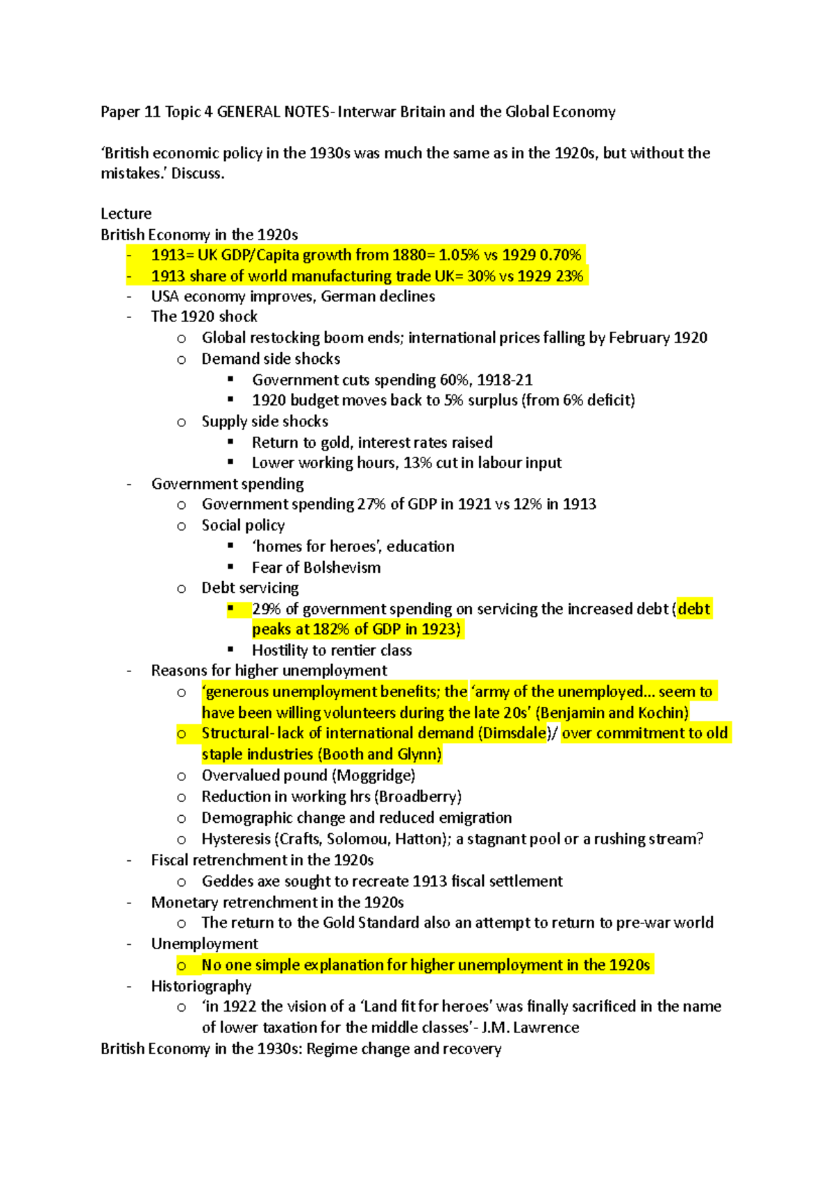 topic 4 paper 11 summary - Paper 11 Topic 4 GENERAL NOTES- Interwar ...