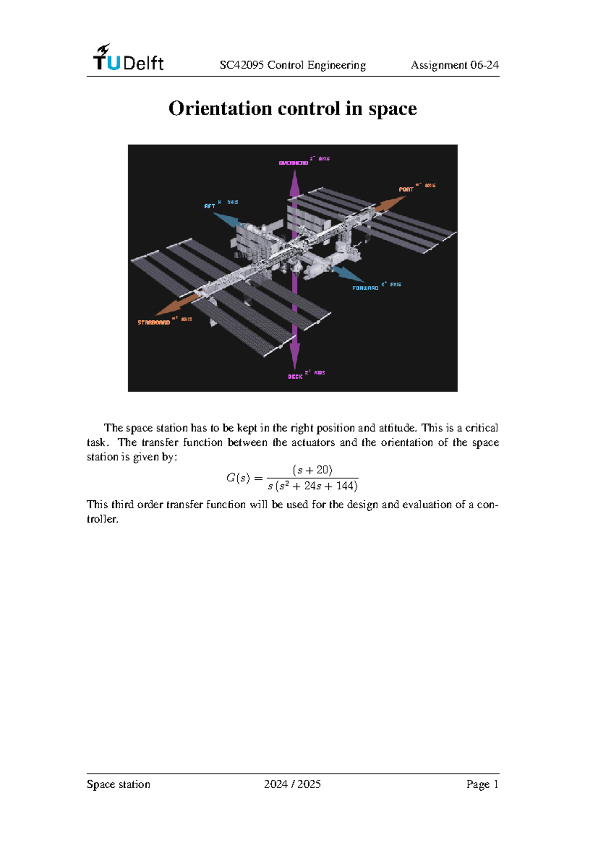 SC42095 Control Engineering Assignment: Space Station Orientation ...