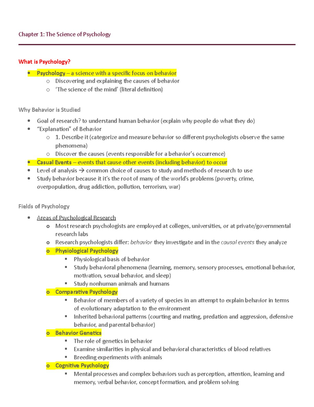 Chapter 1 - Lecture notes 1 - Chapter 1: The Science of Psychology What ...