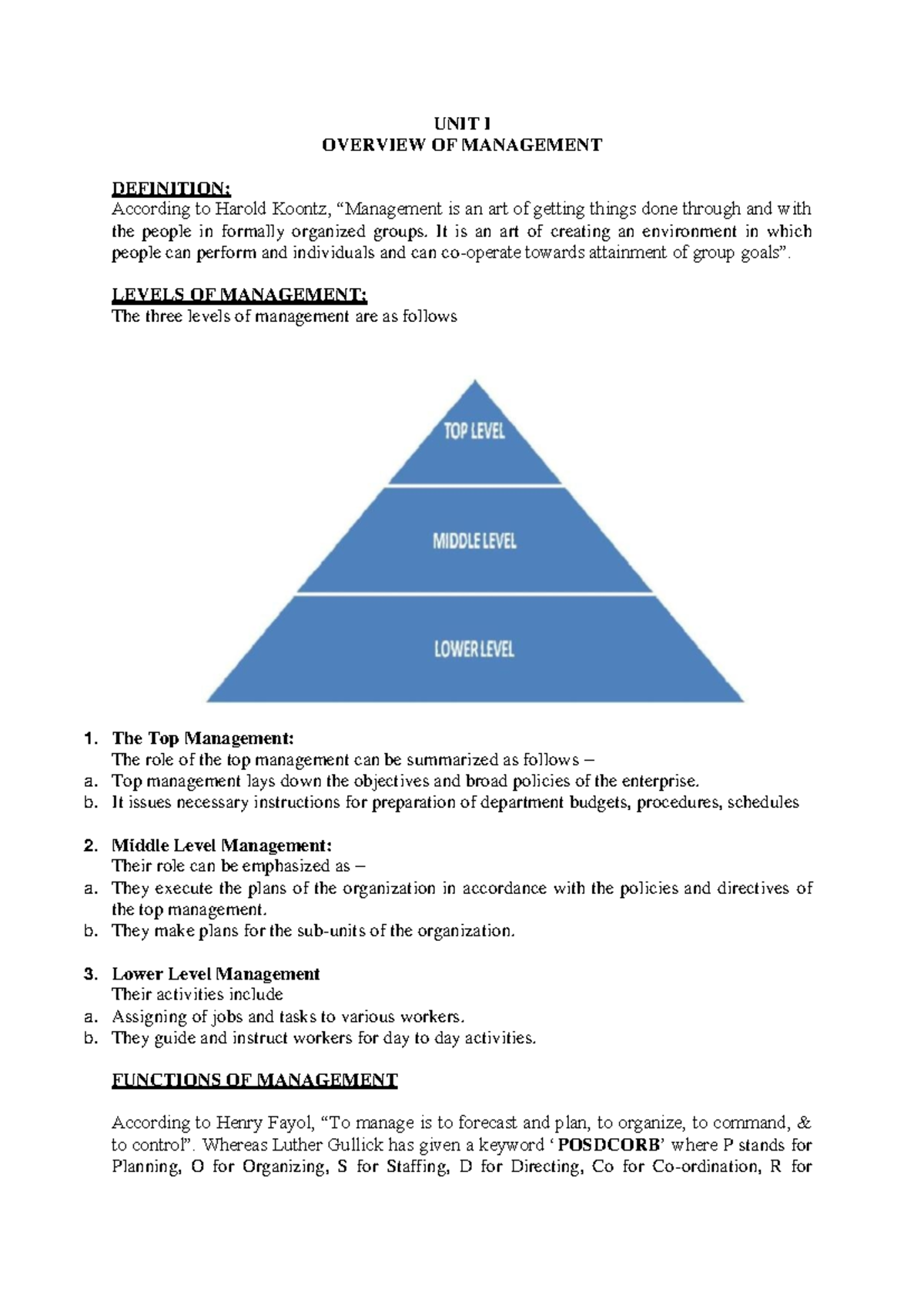 Module 1 - Mgmt Overview: Definitions, Roles, & Functions Explained - Document Preview