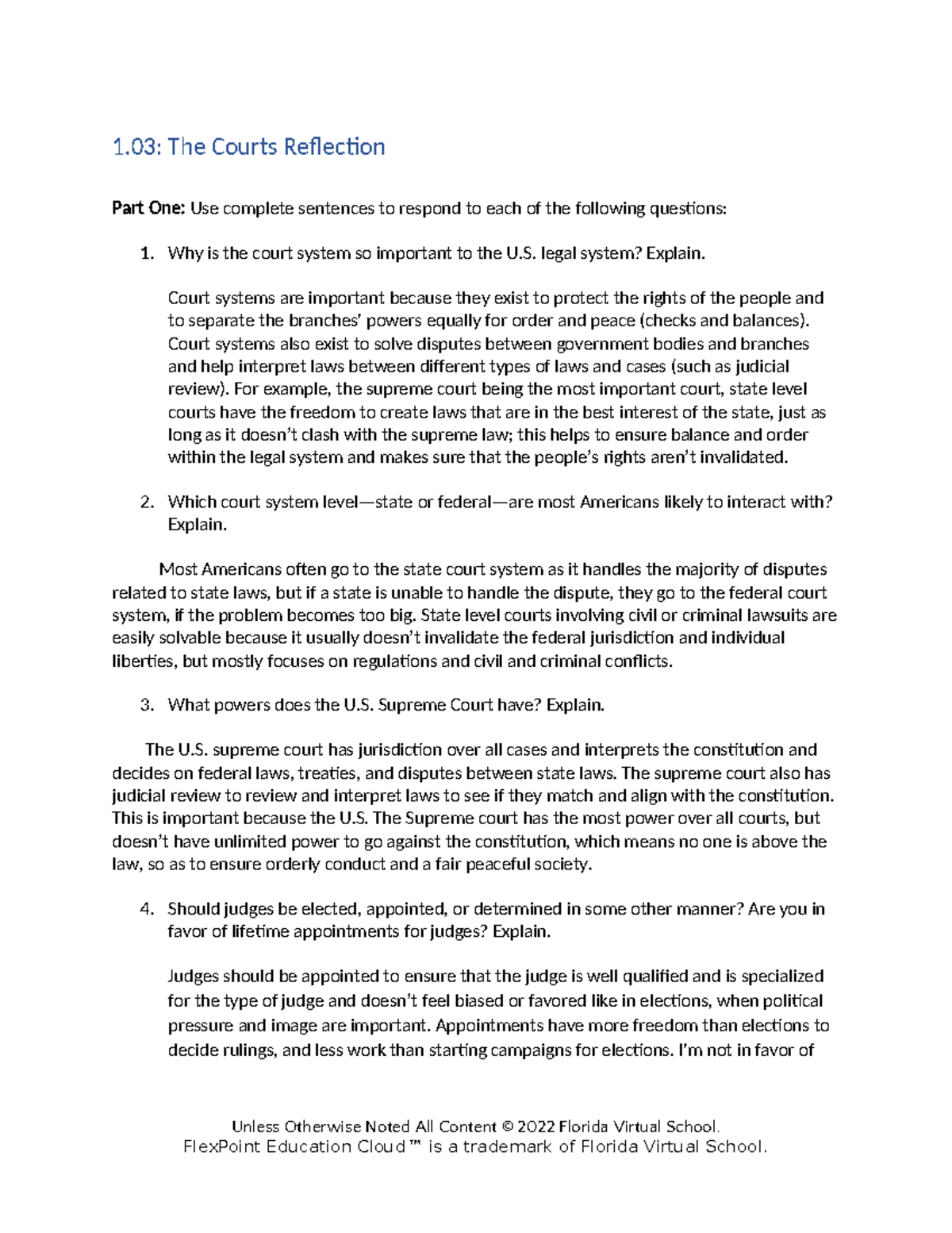 1.03 Courts Reflection: Importance of Court Systems in U.S. Law - Studocu