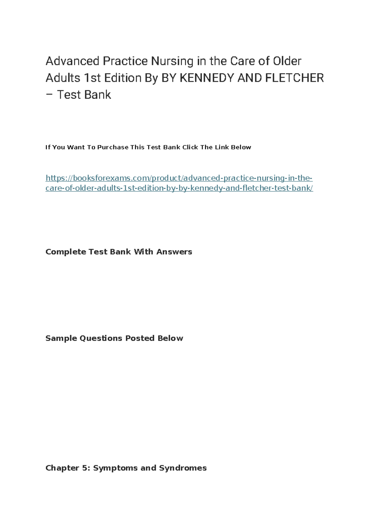 Advanced Practice Nursing in the Care of Older Adults 1st Edition By BY ...