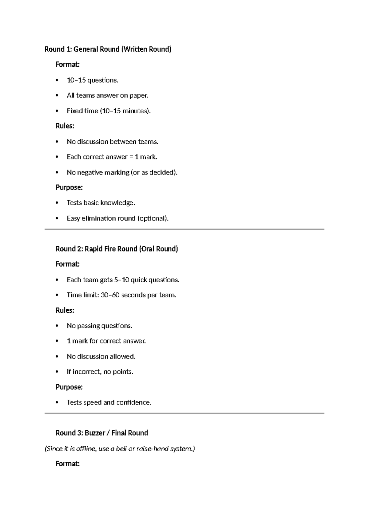 OSS Activity: General, Rapid Fire & Buzzer Round Format Guide - Studocu
