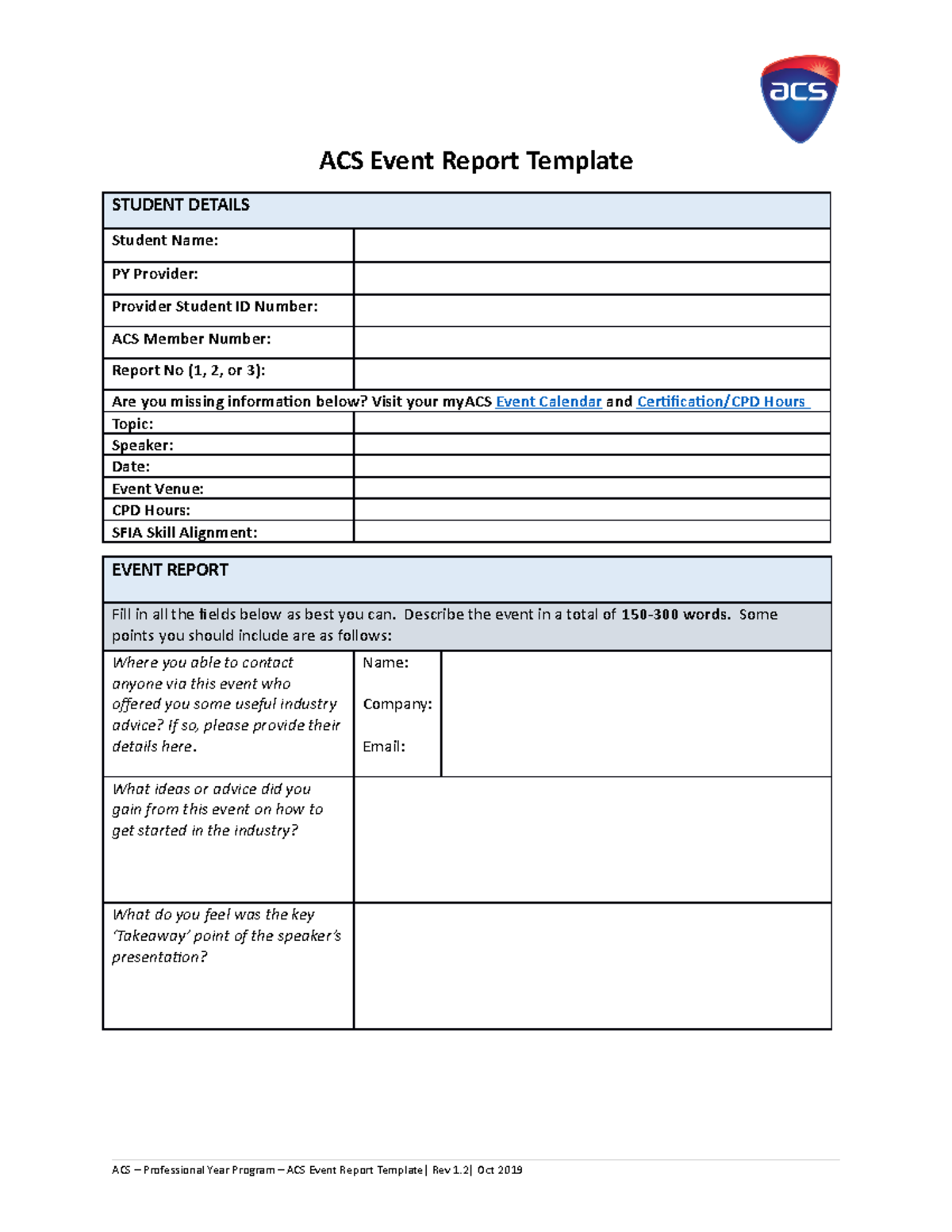 ACS Events Template (Rev 1.2) - ACS Event Report Template STUDENT ...