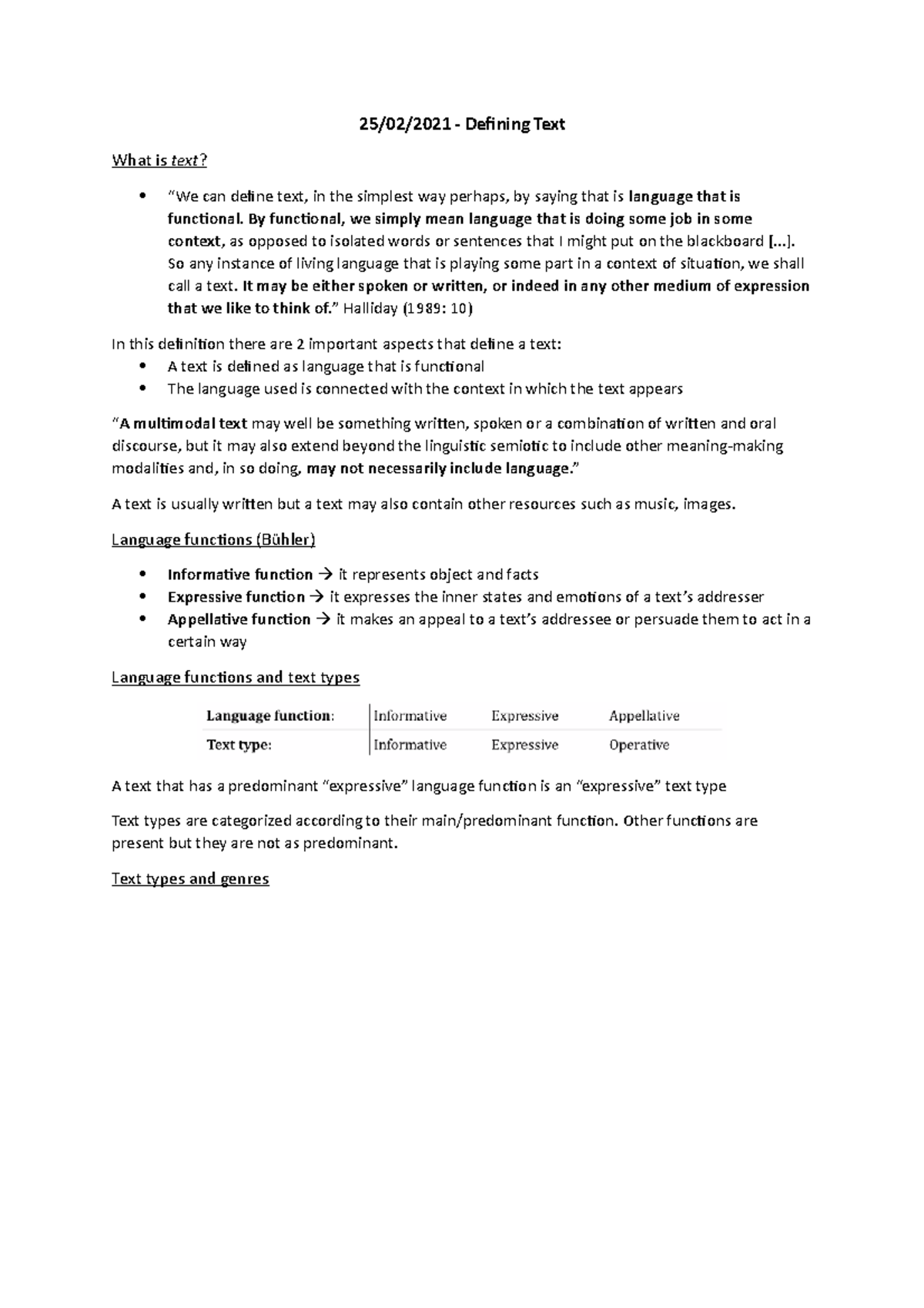 Modulo inglese 1 - Lecture notes 1 - 25/02/2021 - Defining Text What is ...