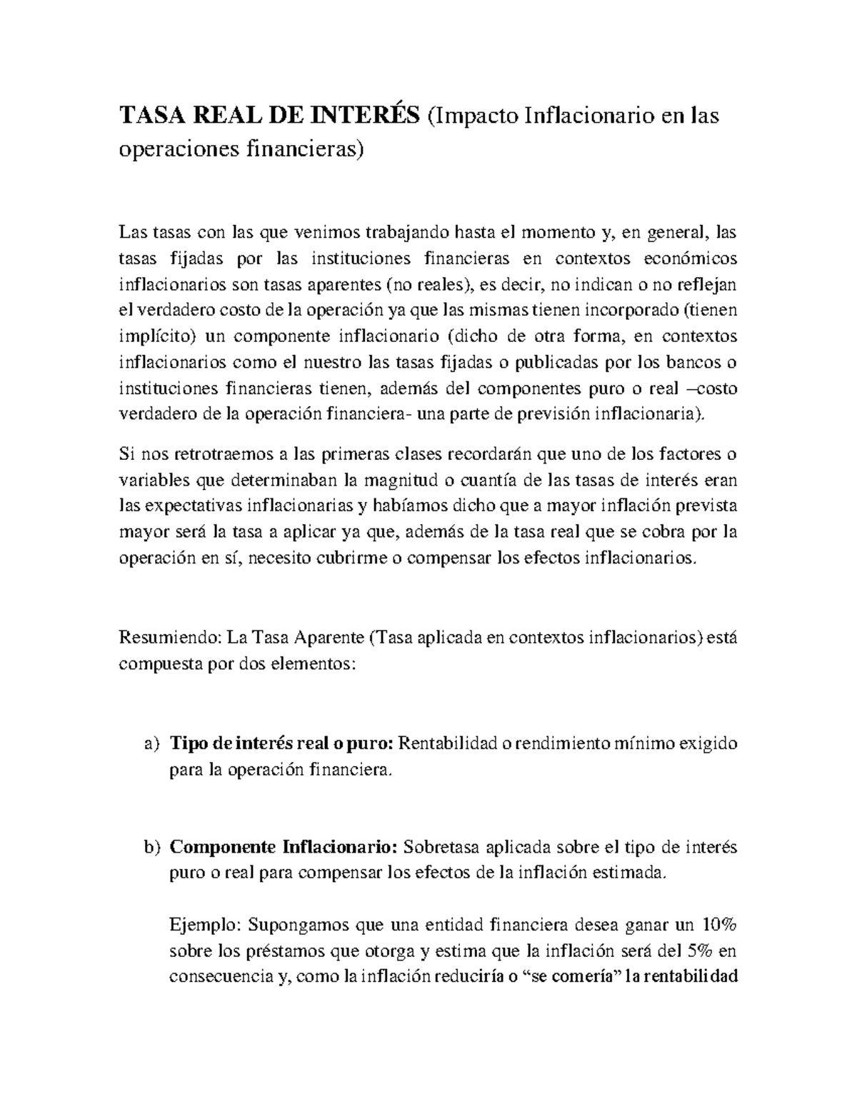 Clase PDF 5: Análisis de la Tasa Real de Interés y su Impacto - Studocu