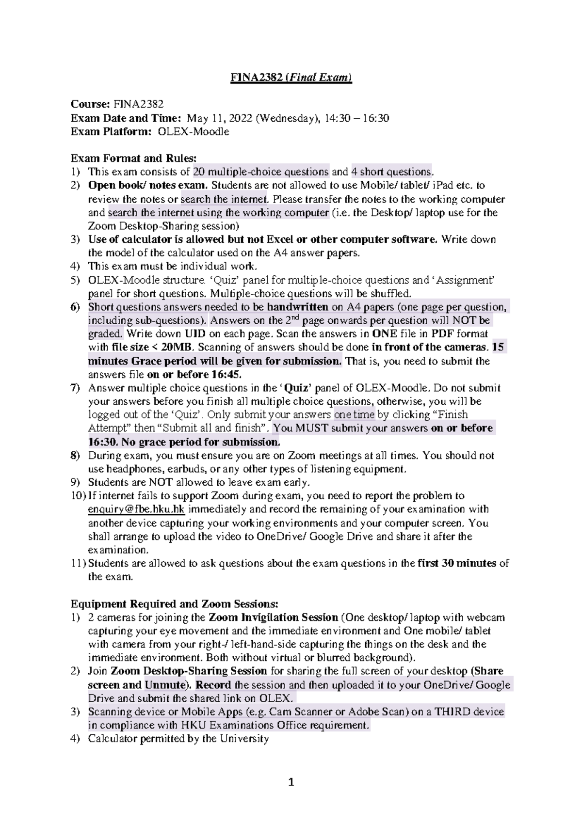 FINA2382 Final Exam Instructions and Guidelines for Students - Studocu