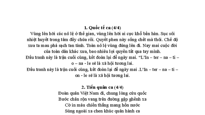 Lời bài hát 15 bài hát quy định của QĐND Việt Nam - Studocu