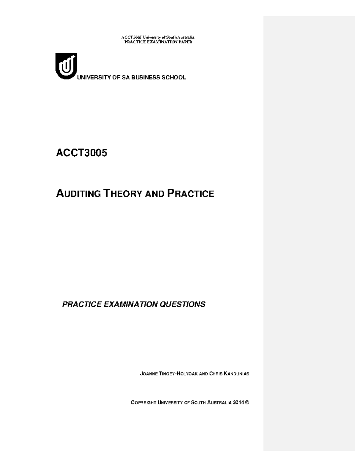 ACCT3005 Practice Exam 2016: Sample Questions and Exam Strategies - Studocu
