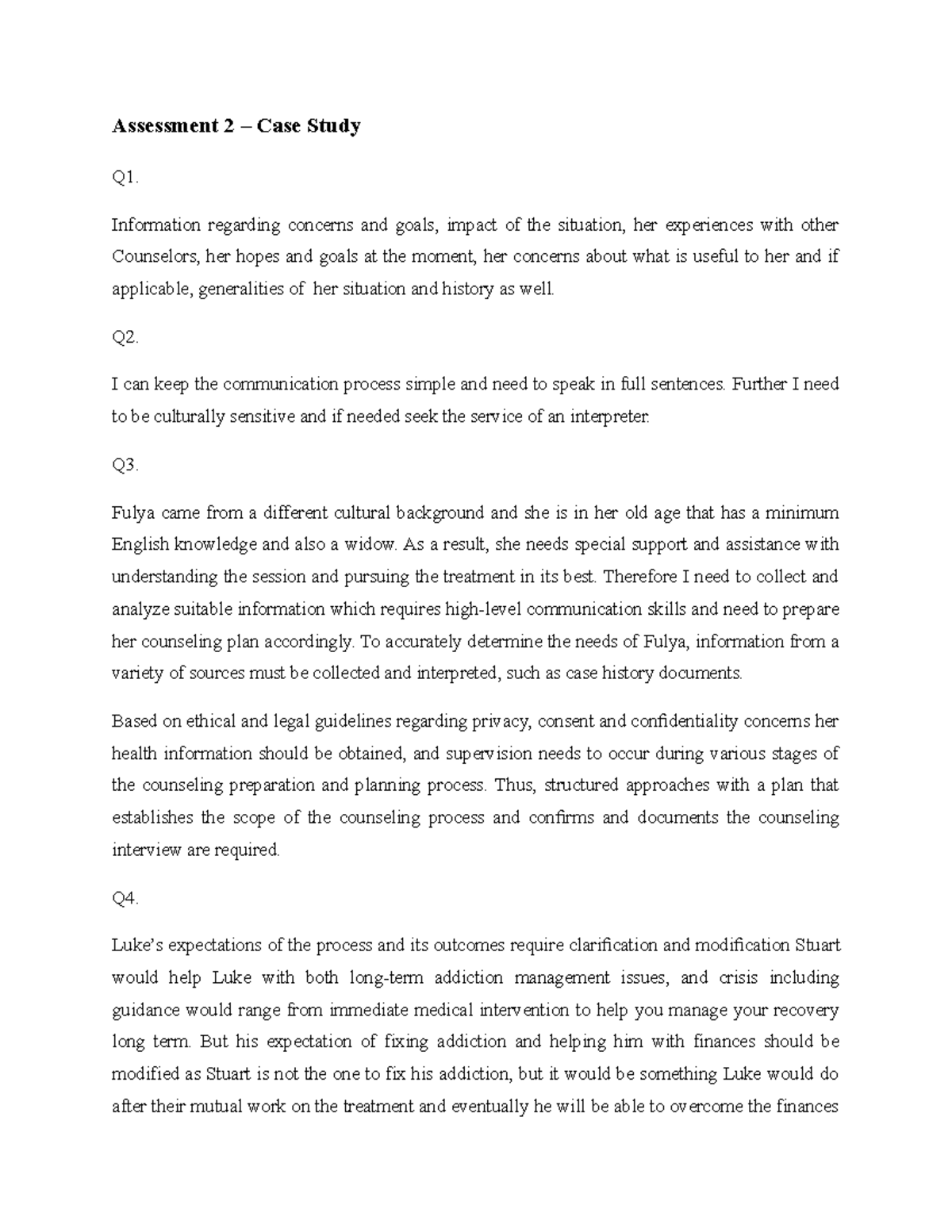Case Study CHCCSL 001 - Counseling Process & Client Expectations ...