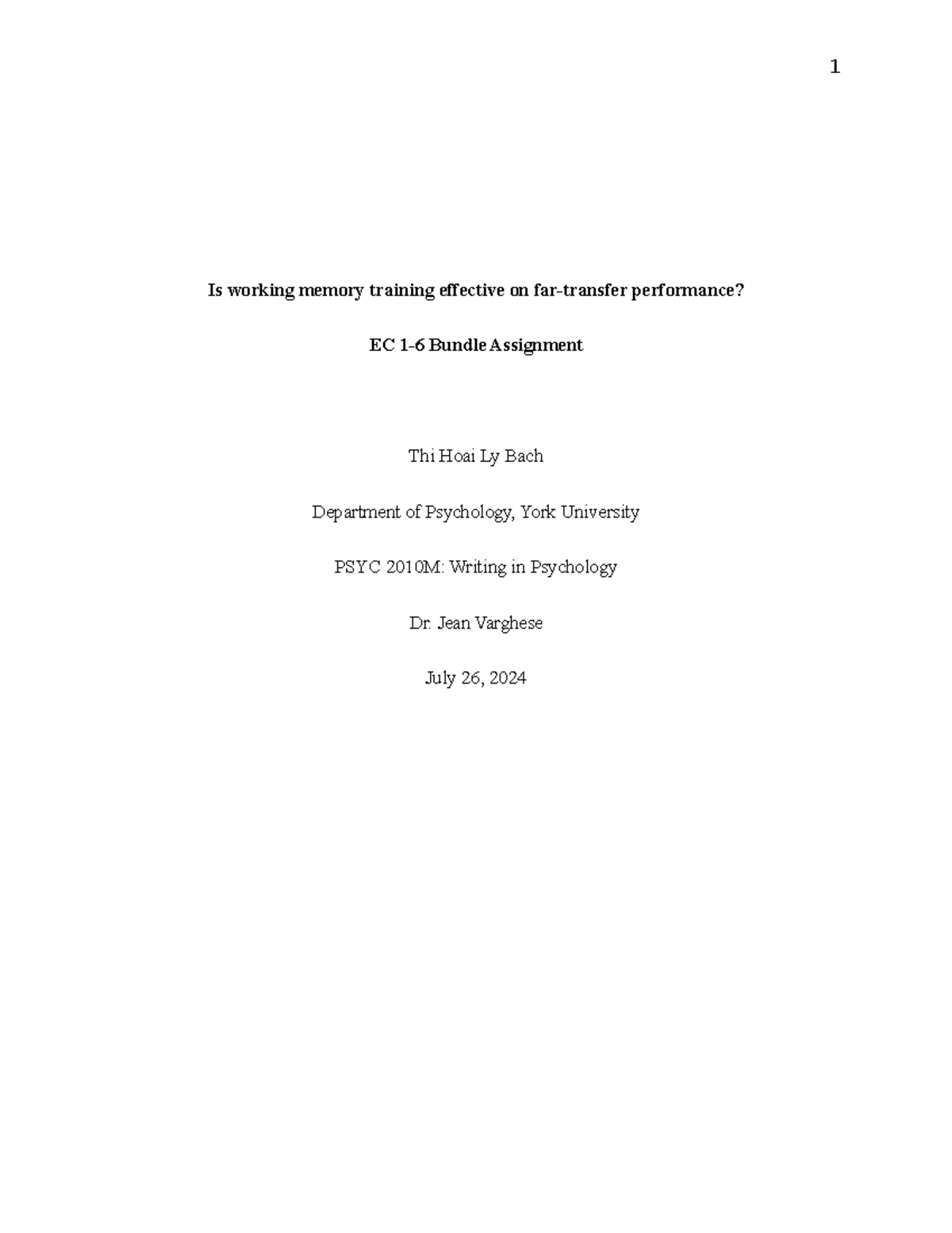 PSYC 2010M: Essay Bundle on Working Memory Training Effectiveness - Studocu