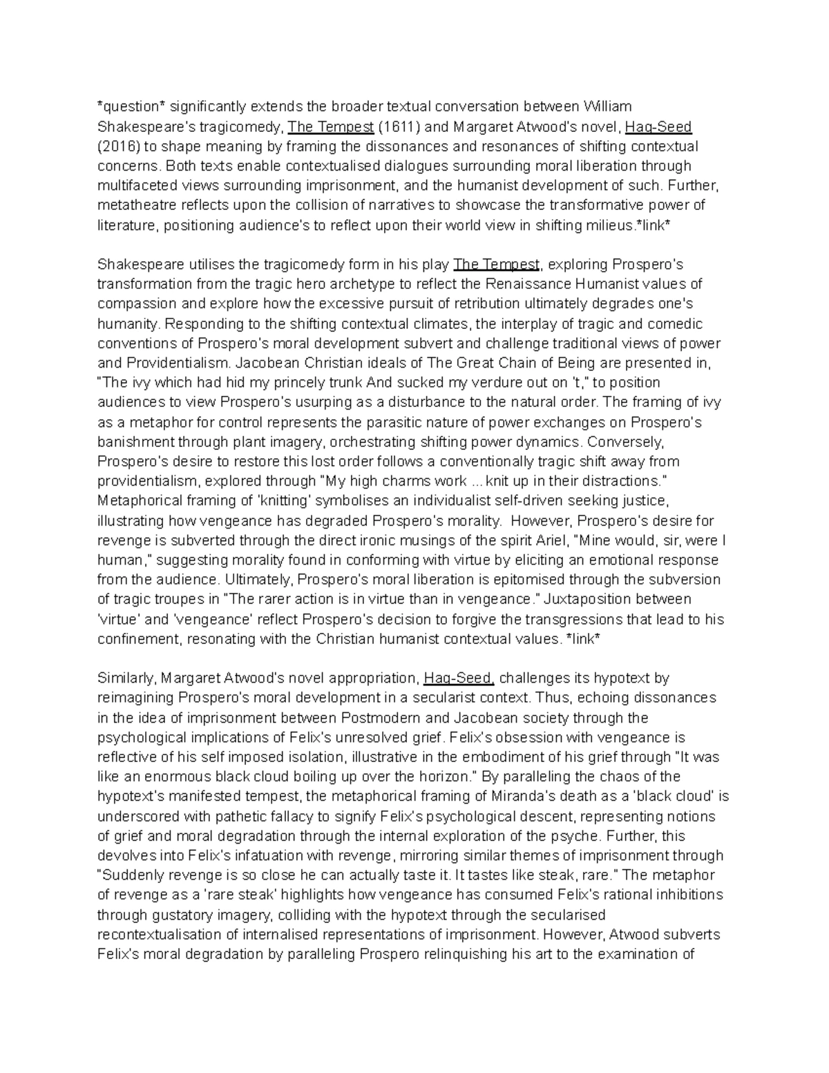 Essay Notes: The Tempest & Hagseed - Dialogism and Feminist ...