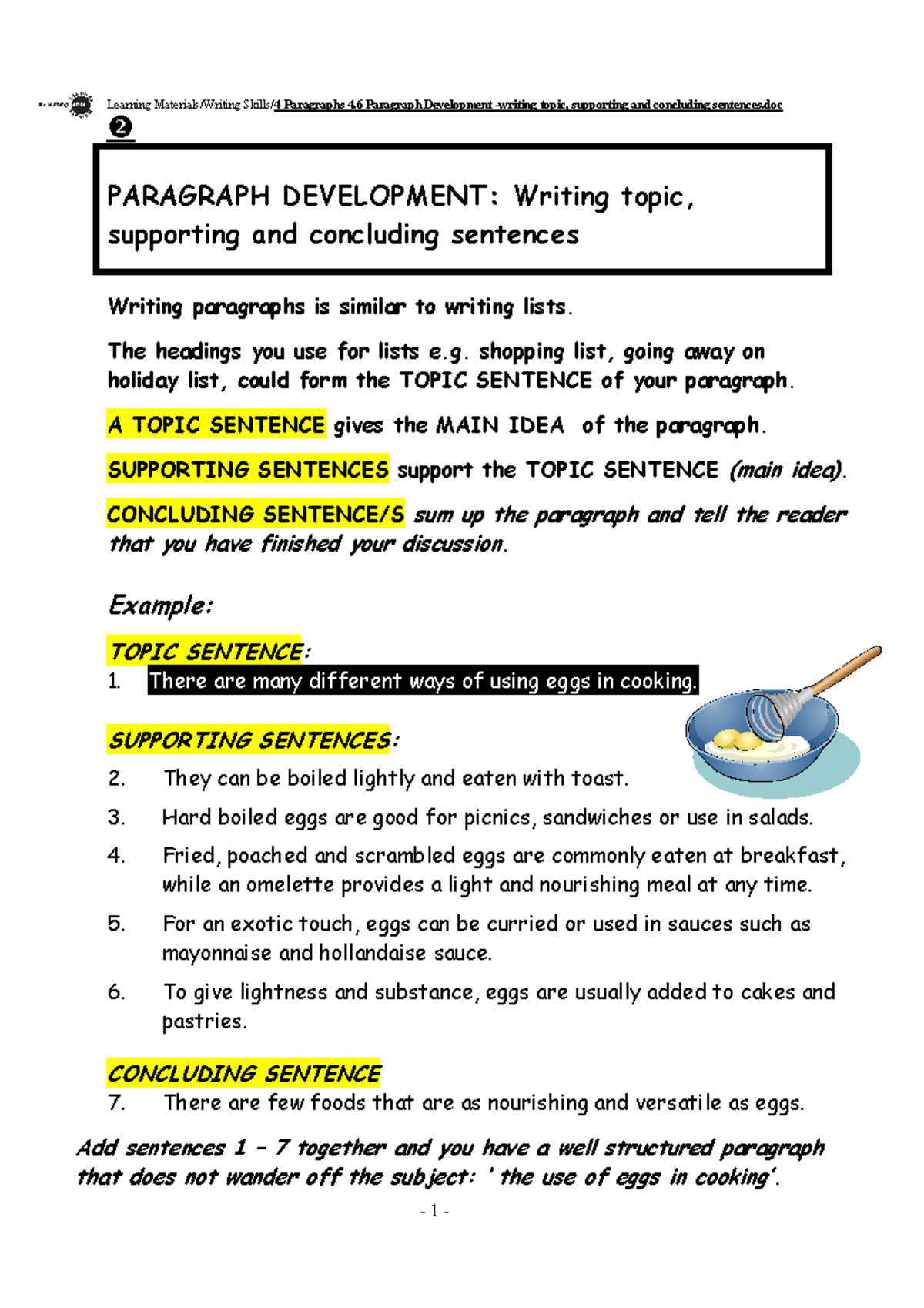 4 Paragraph Development: Topic, Supporting & Concluding Sentences - Studocu