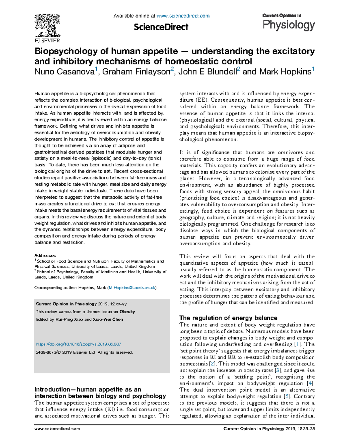 Understanding the Biopsychology of Human Appetite (CAS 2019) - Studocu
