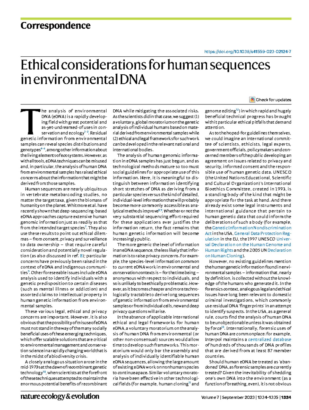 Ethical Considerations of Human DNA in Environmental eDNA Analysis ...