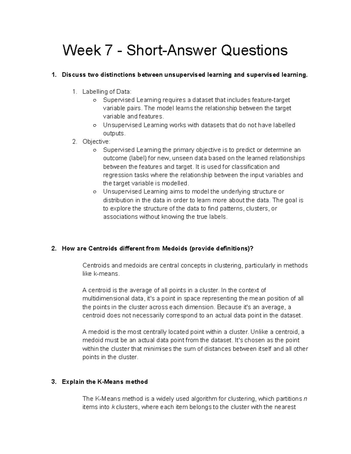 Week 7 - Short-Answer Questions on Clustering - Studocu