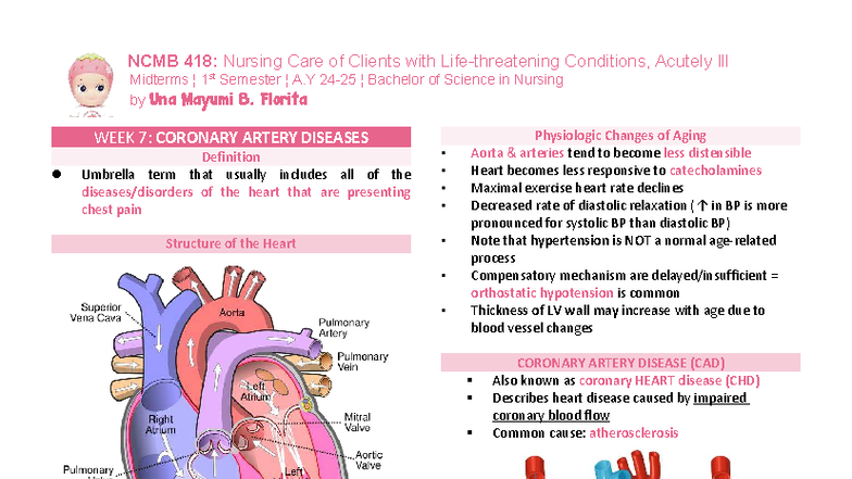 NCMB 418: Midterm Study Notes on Coronary Artery Diseases and Cardiac ...