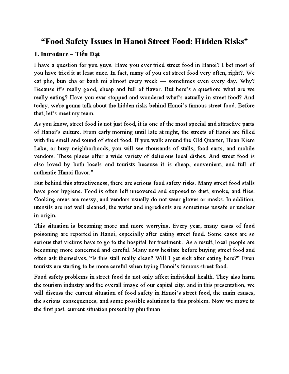 Safety Issues in Hanoi Street Food: Hidden Risks and Solutions - Studocu