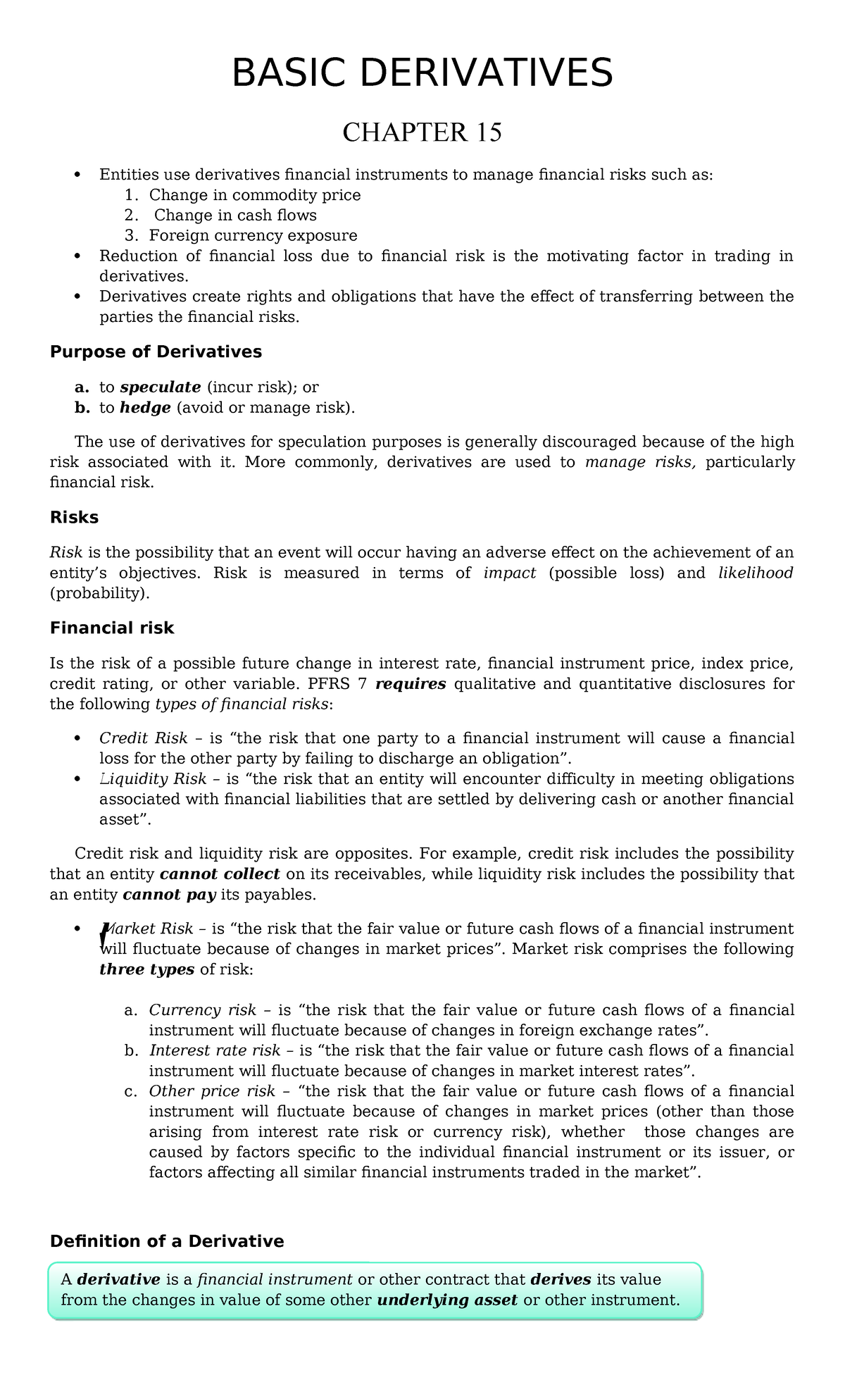 BASIC DERIVATIVES CHAPTER 15: Understanding Financial Instruments - Studocu